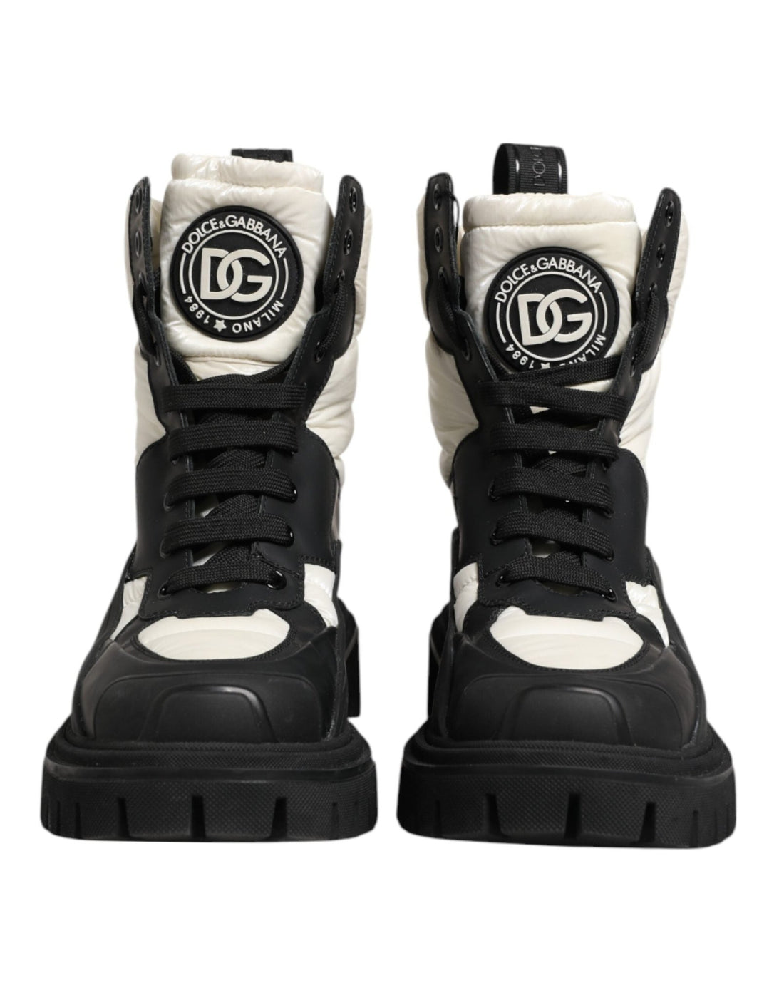 Dolce & Gabbana Black White Padded Mid Calf Lace Up Boots Shoes - RIMODA