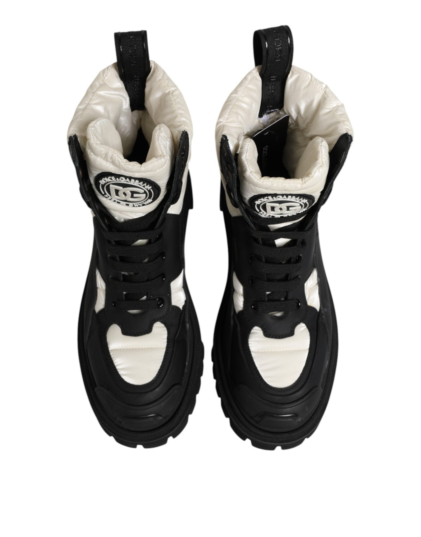 Dolce & Gabbana Black White Padded Mid Calf Lace Up Boots Shoes - RIMODA