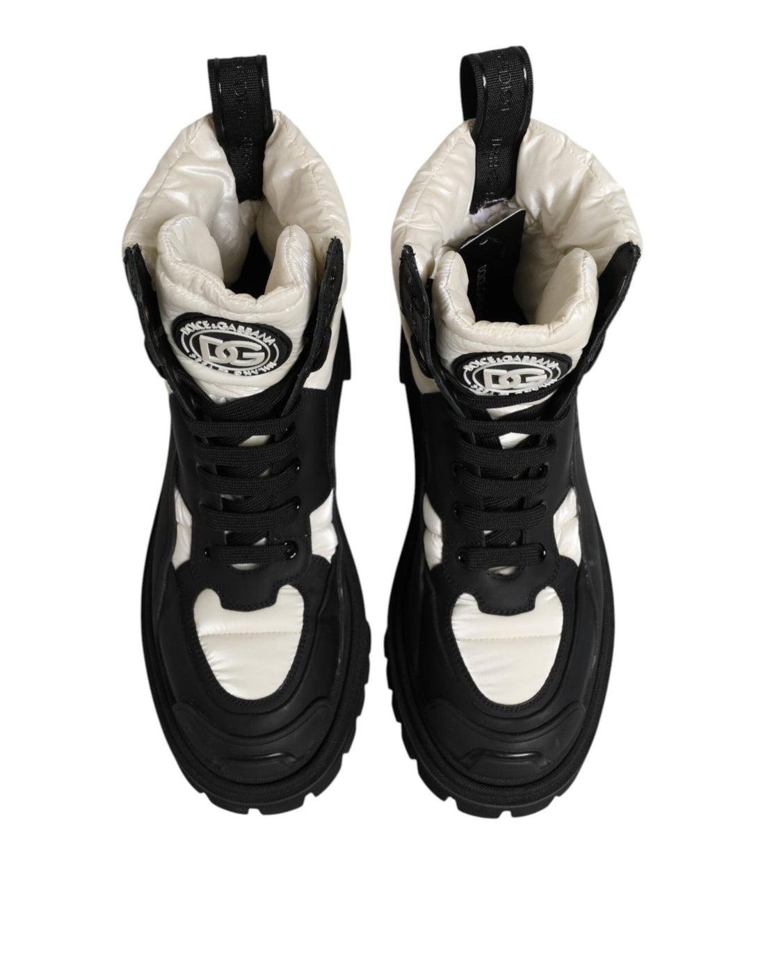 Dolce & Gabbana Black White Padded Mid Calf Lace Up Boots Shoes - RIMODA