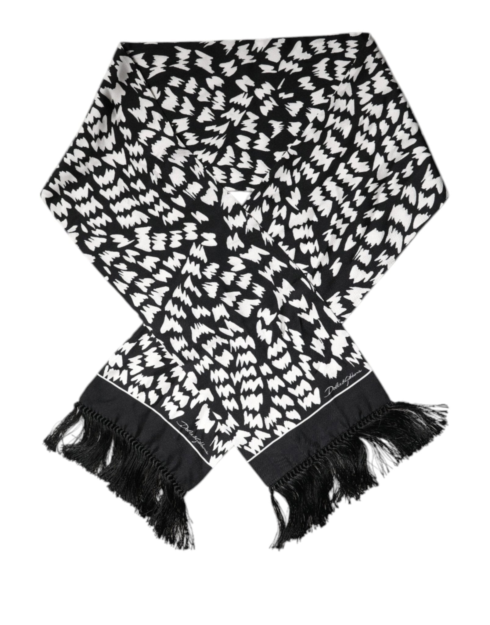 Dolce & Gabbana Black White Patterned Fringes Shawl Scarf - RIMODA