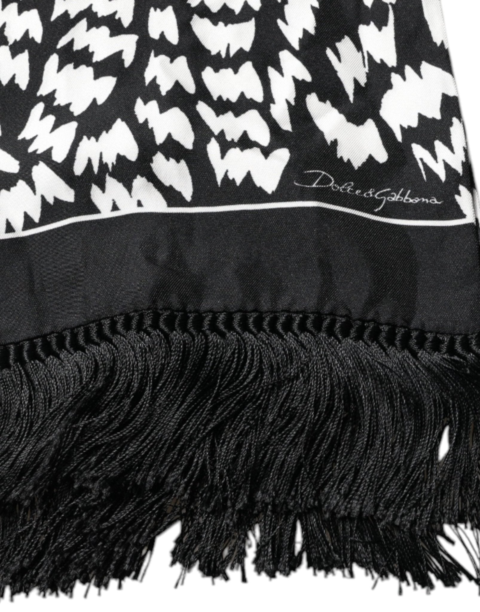 Dolce & Gabbana Black White Patterned Fringes Shawl Scarf - RIMODA