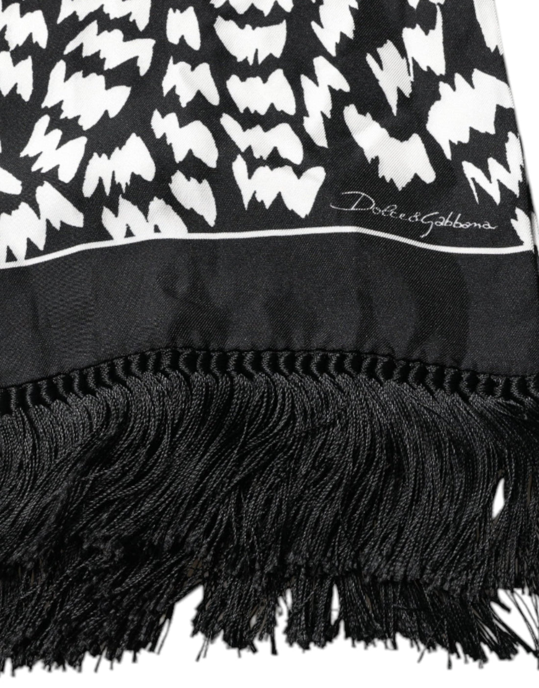 Dolce & Gabbana Black White Patterned Fringes Shawl Scarf - RIMODA