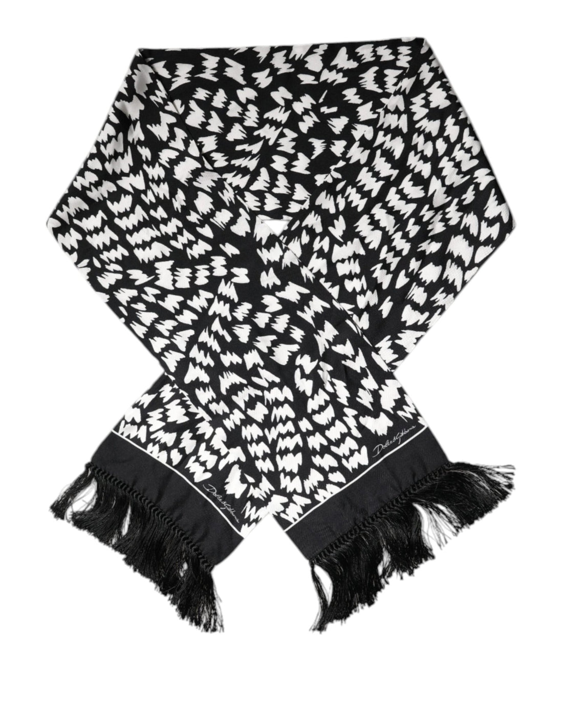 Dolce & Gabbana Black White Patterned Fringes Shawl Scarf - RIMODA