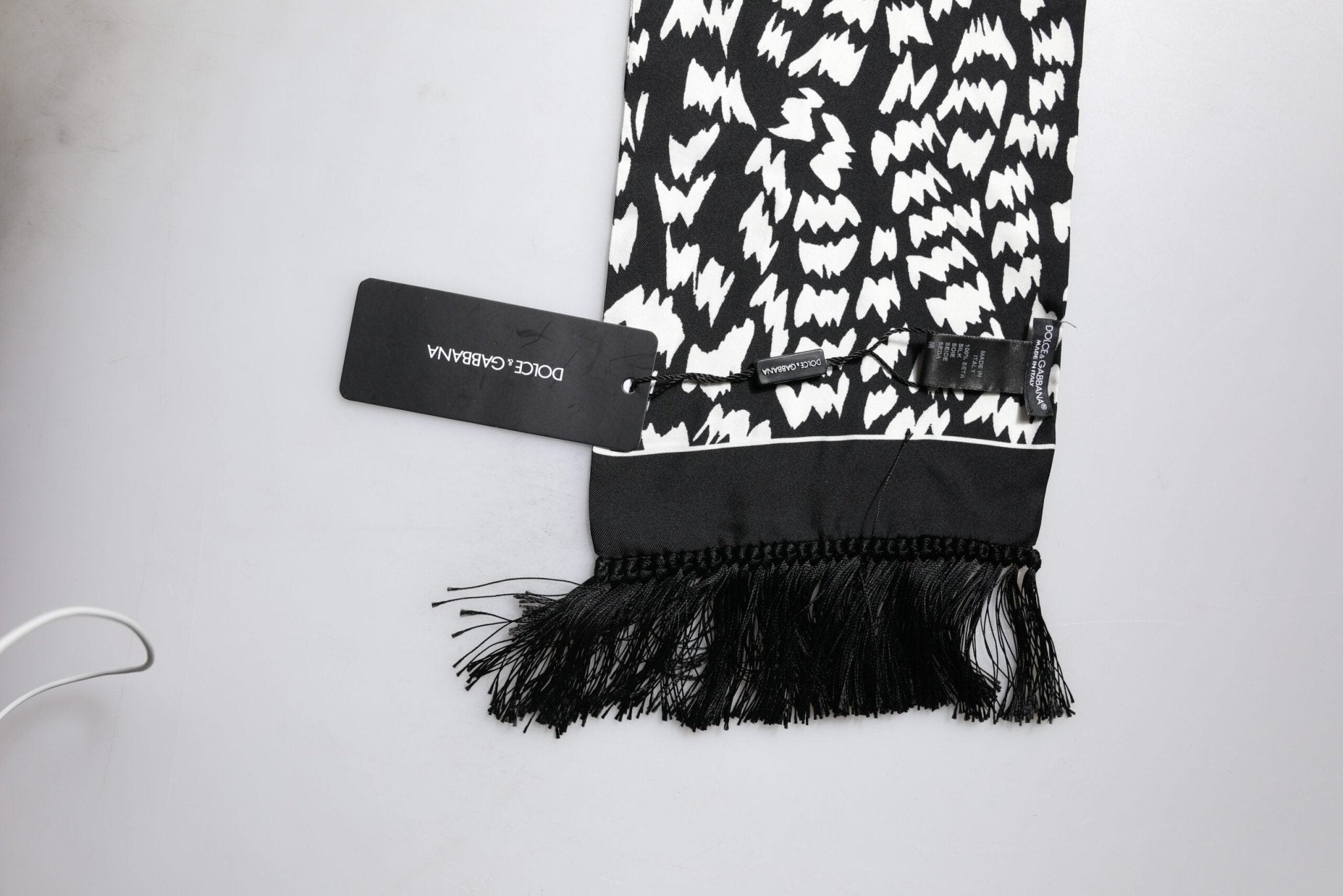 Dolce & Gabbana Black White Patterned Fringes Shawl Scarf - RIMODA