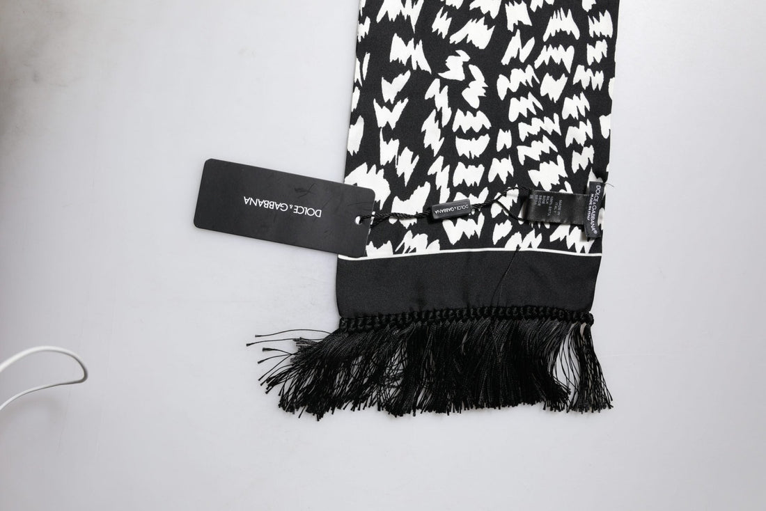 Dolce & Gabbana Black White Patterned Fringes Shawl Scarf - RIMODA