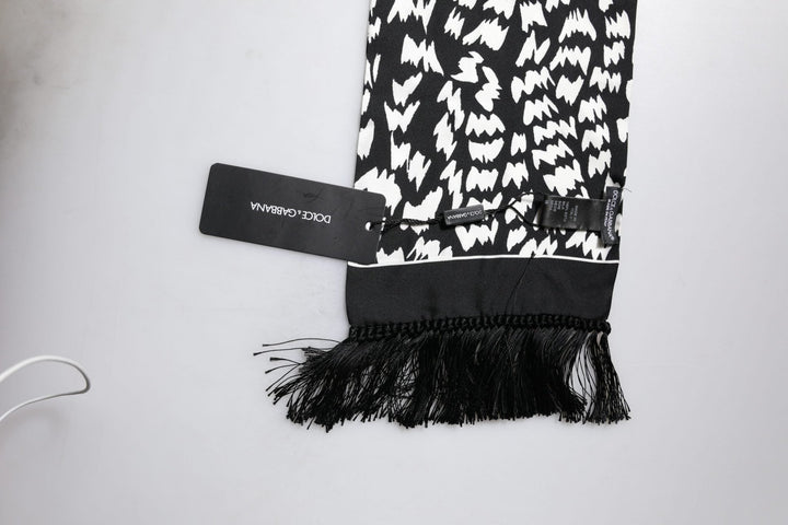 Dolce & Gabbana Black White Patterned Fringes Shawl Scarf - RIMODA