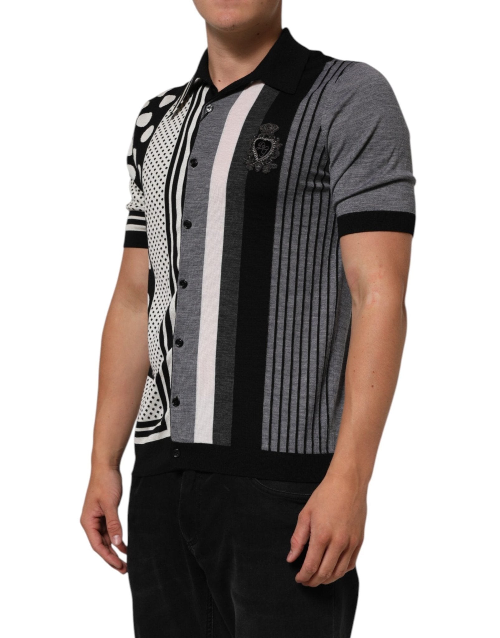 Dolce & Gabbana Black White Polka Dot Collared Polo T-shirt - RIMODA