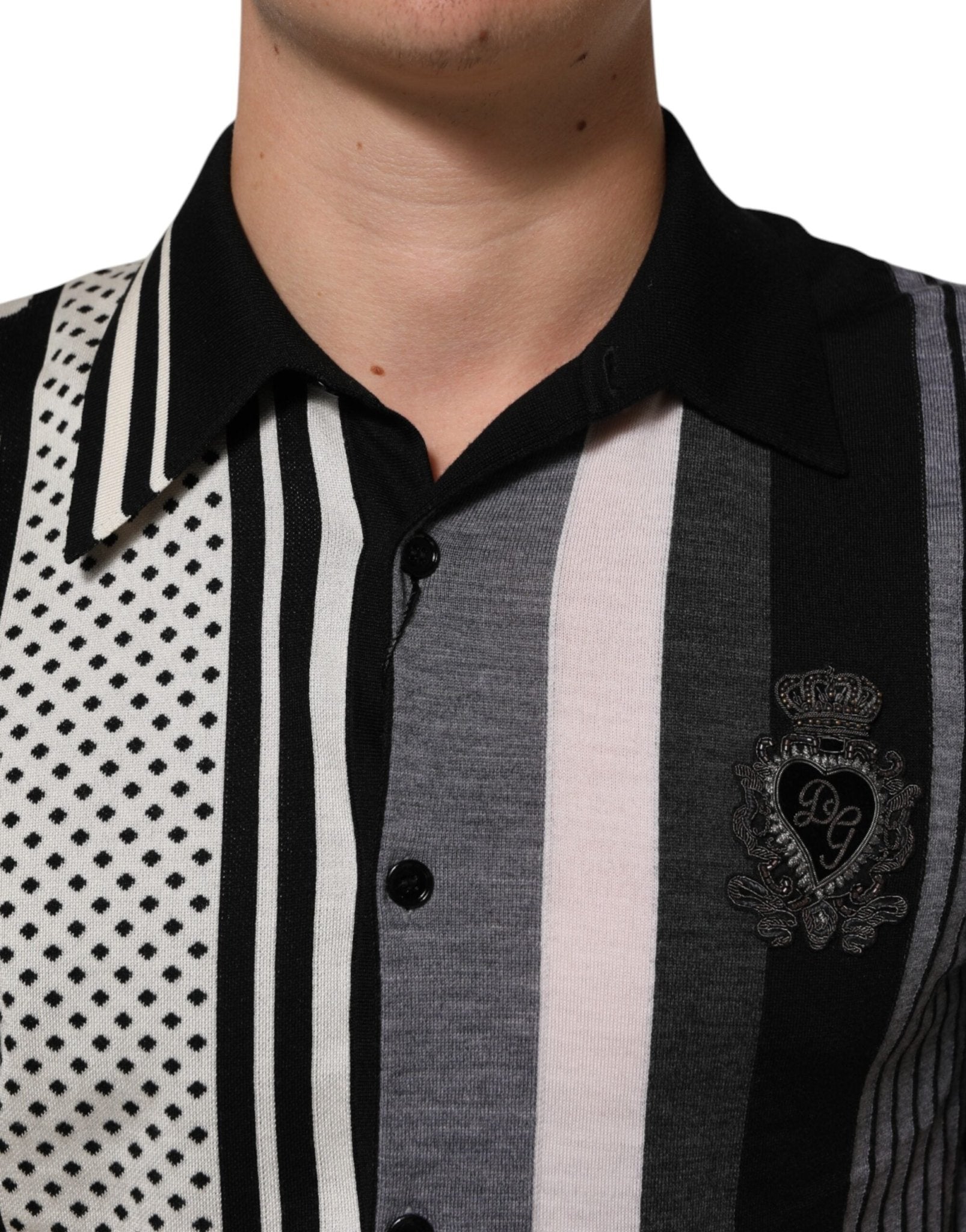 Dolce & Gabbana Black White Polka Dot Collared Polo T-shirt - RIMODA