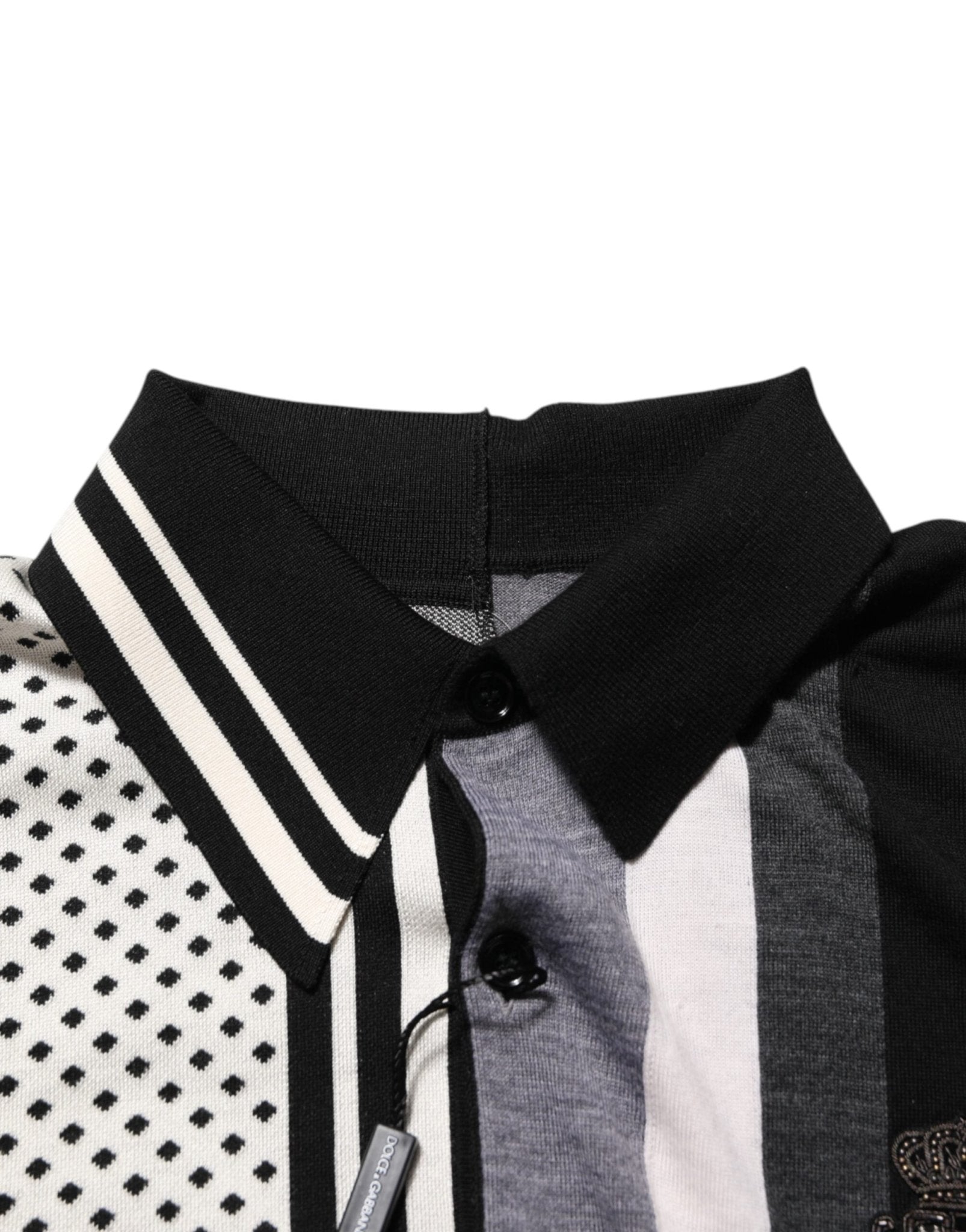 Dolce & Gabbana Black White Polka Dot Collared Polo T-shirt - RIMODA