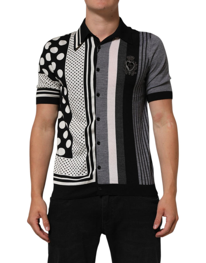 Dolce & Gabbana Black White Polka Dot Collared Polo T-shirt - RIMODA