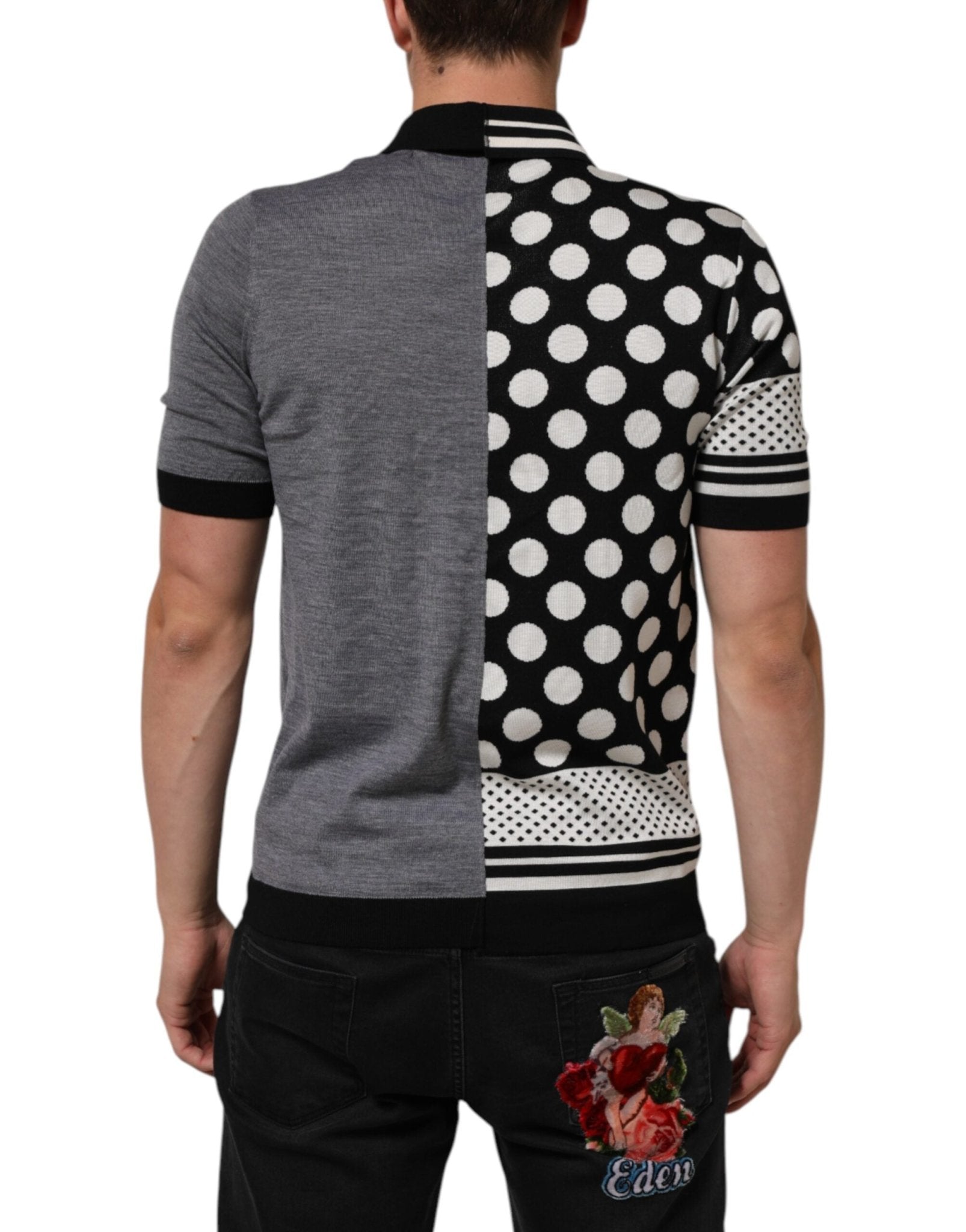 Dolce & Gabbana Black White Polka Dot Collared Polo T-shirt - RIMODA