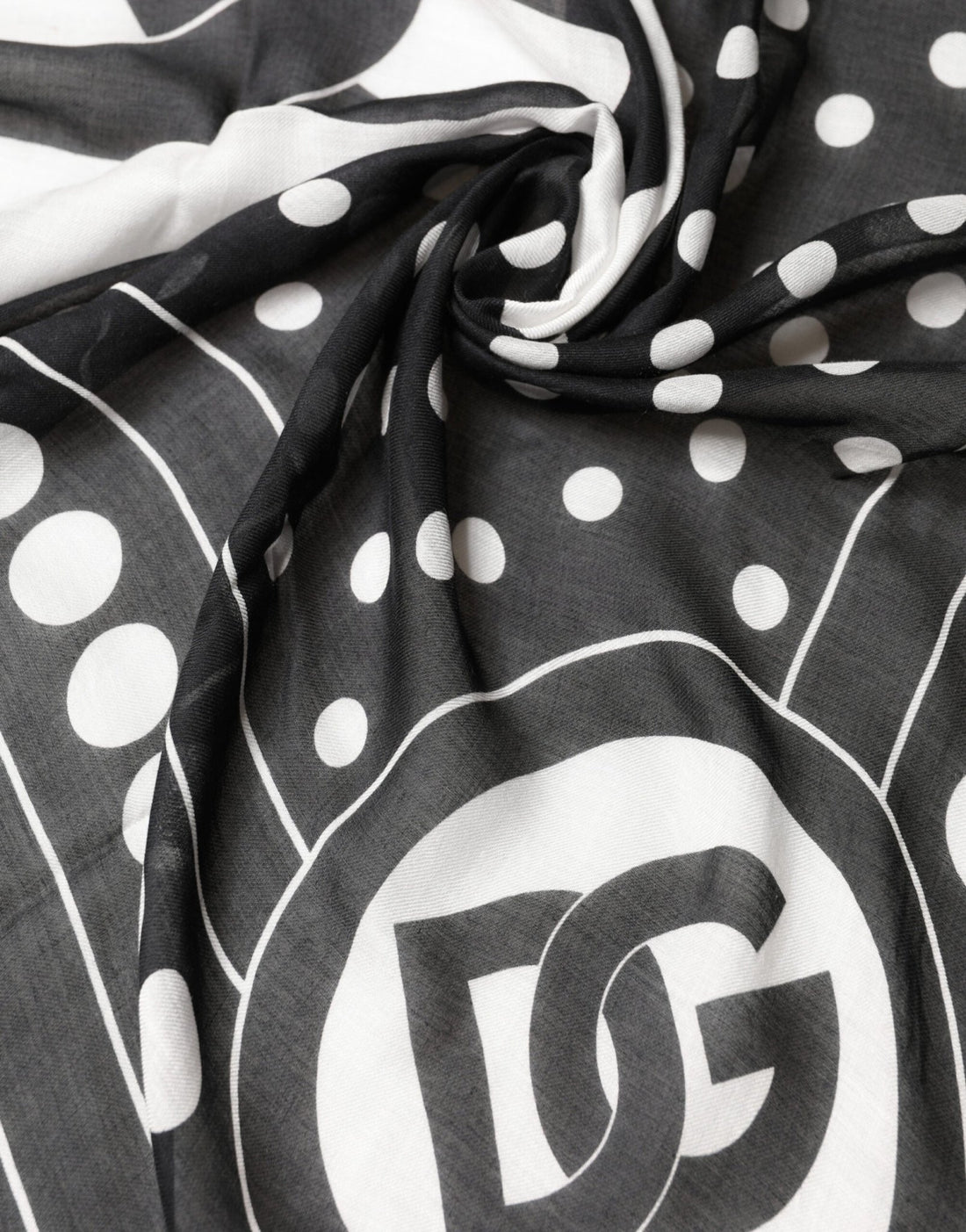 Dolce & Gabbana Black White Polka Dot Logo Stole Wrap 188cm x 116cm Scarf - RIMODA