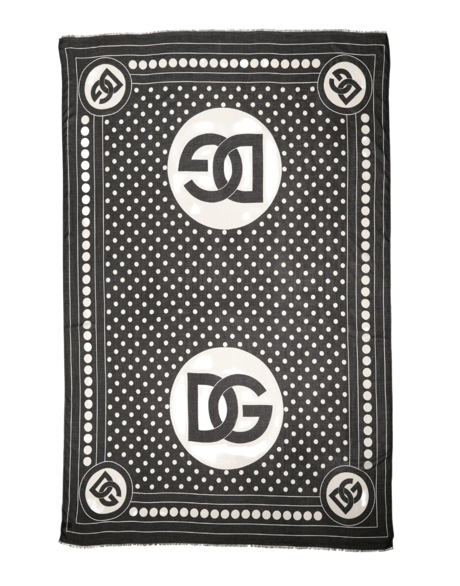 Dolce & Gabbana Black White Polka Dot Logo Stole Wrap 188cm x 116cm Scarf - RIMODA