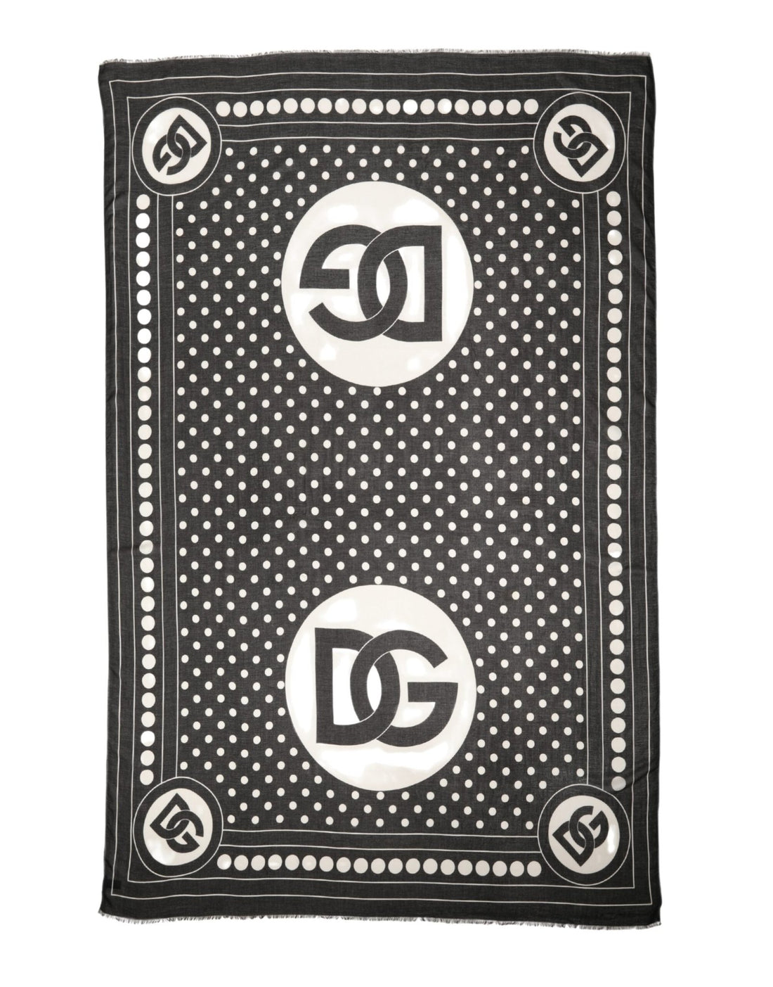 Dolce & Gabbana Black White Polka Dot Logo Stole Wrap 188cm x 116cm Scarf - RIMODA
