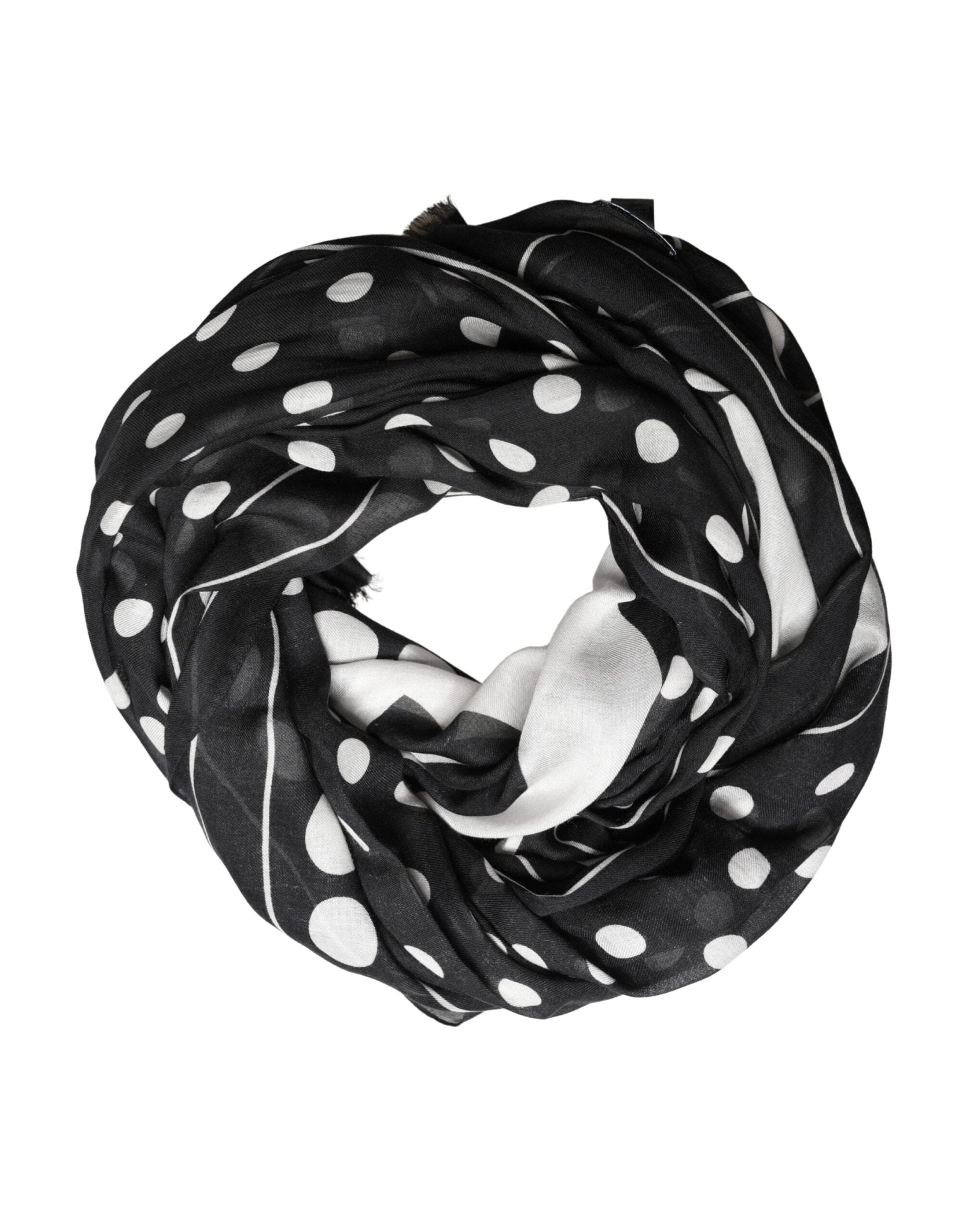 Dolce & Gabbana Black White Polka Dot Logo Stole Wrap 188cm x 116cm Scarf - RIMODA