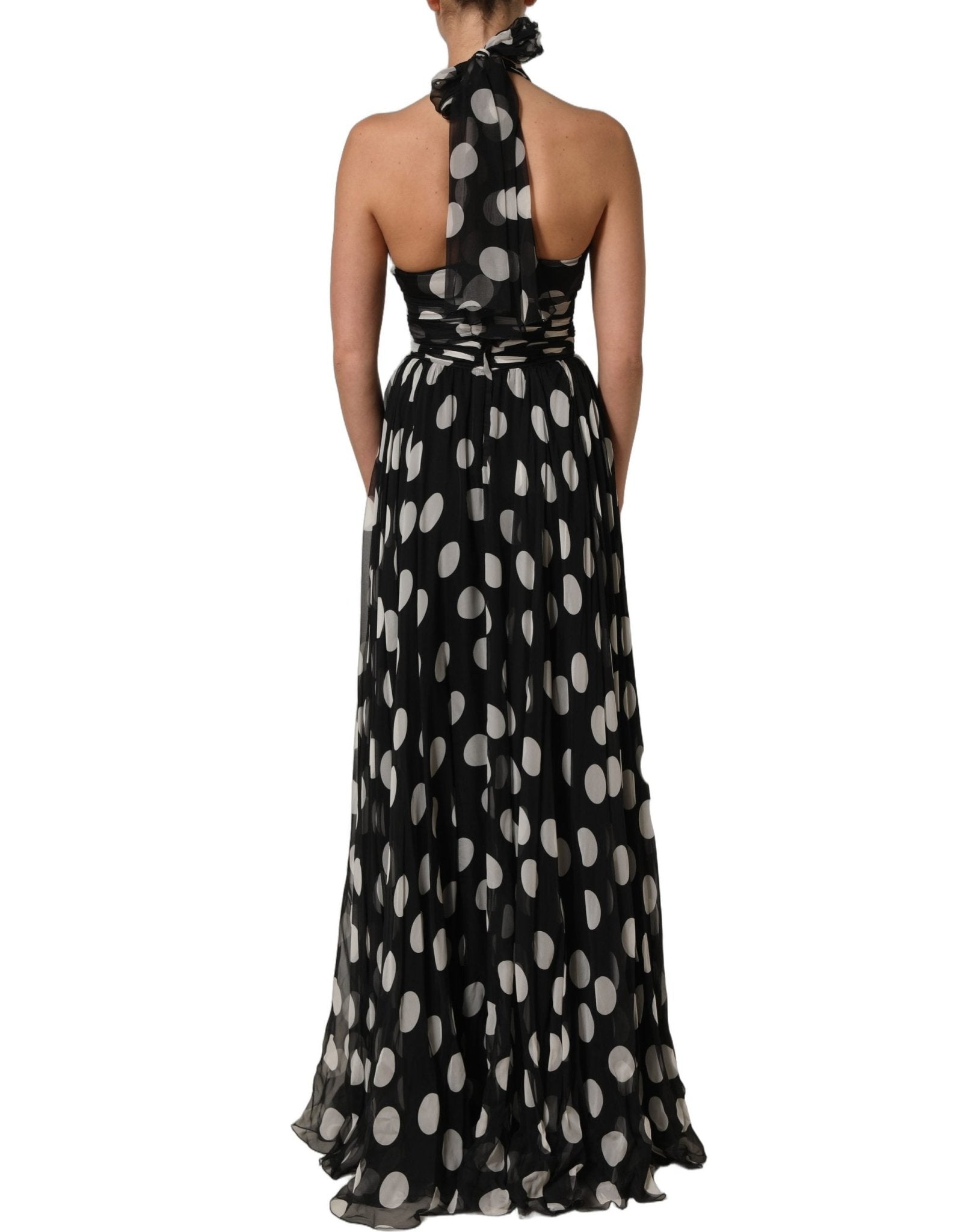 Dolce & Gabbana Black White Polka Dot Pleated Maxi Dress - RIMODA