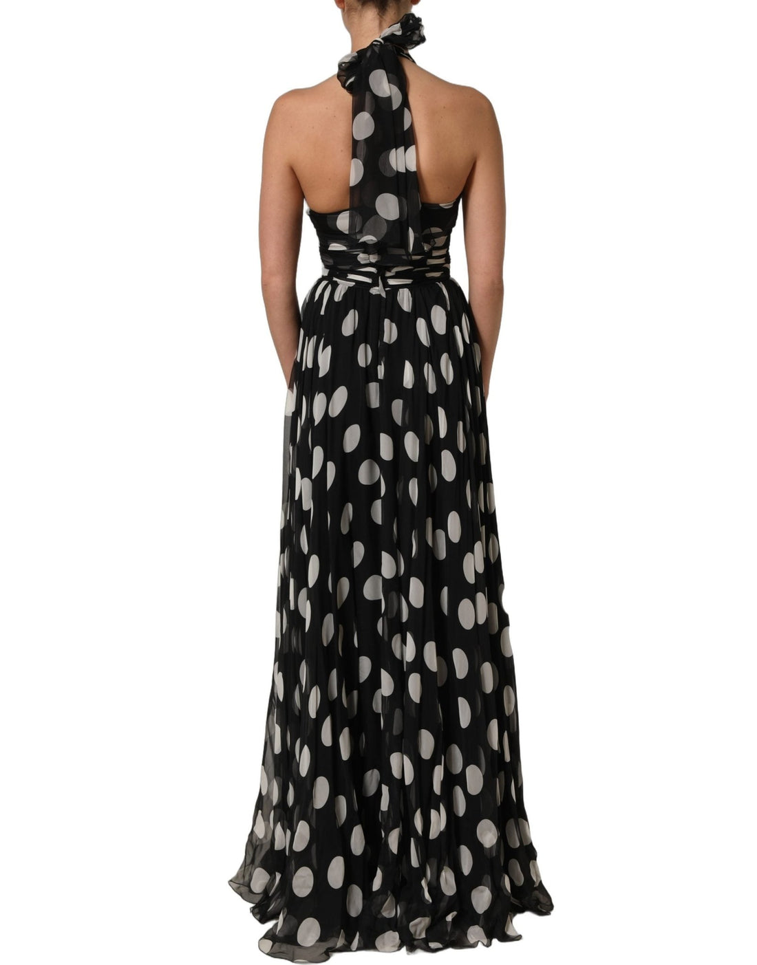 Dolce & Gabbana Black White Polka Dot Pleated Maxi Dress - RIMODA