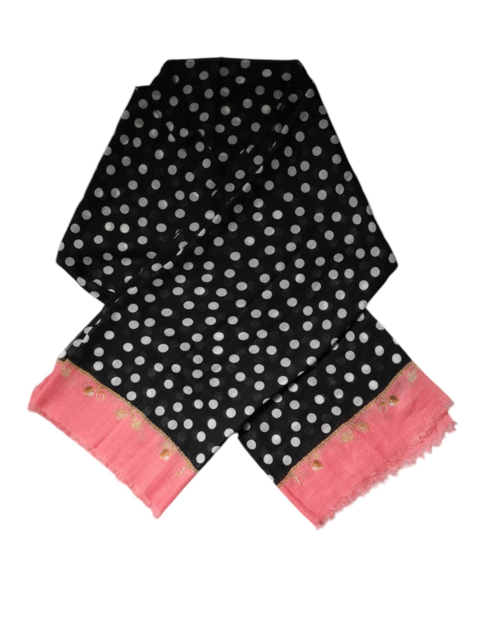 Dolce & Gabbana Black White Polka Dots Fringes Wrap Scarf - RIMODA