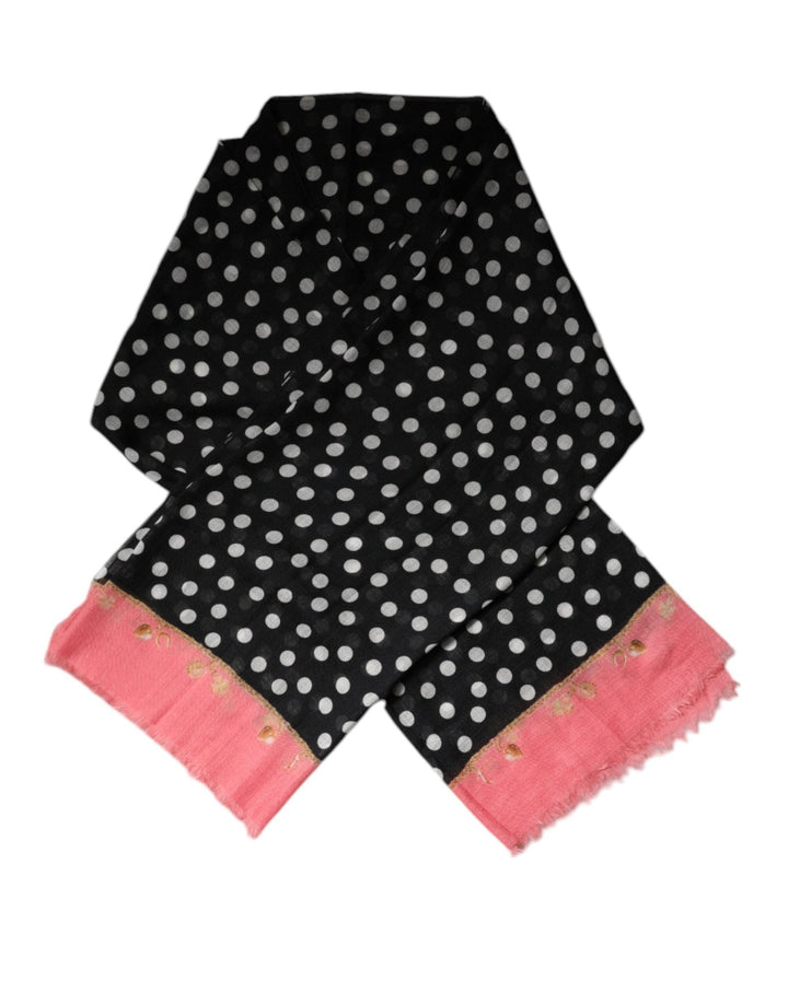 Dolce & Gabbana Black White Polka Dots Fringes Wrap Scarf - RIMODA