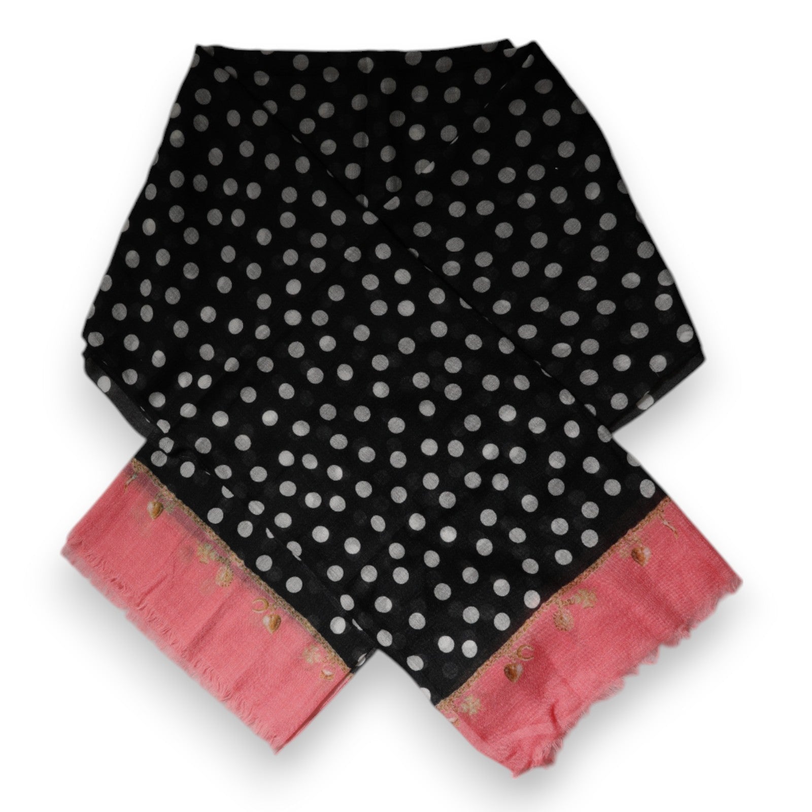Dolce & Gabbana Black White Polka Dots Fringes Wrap Scarf - RIMODA