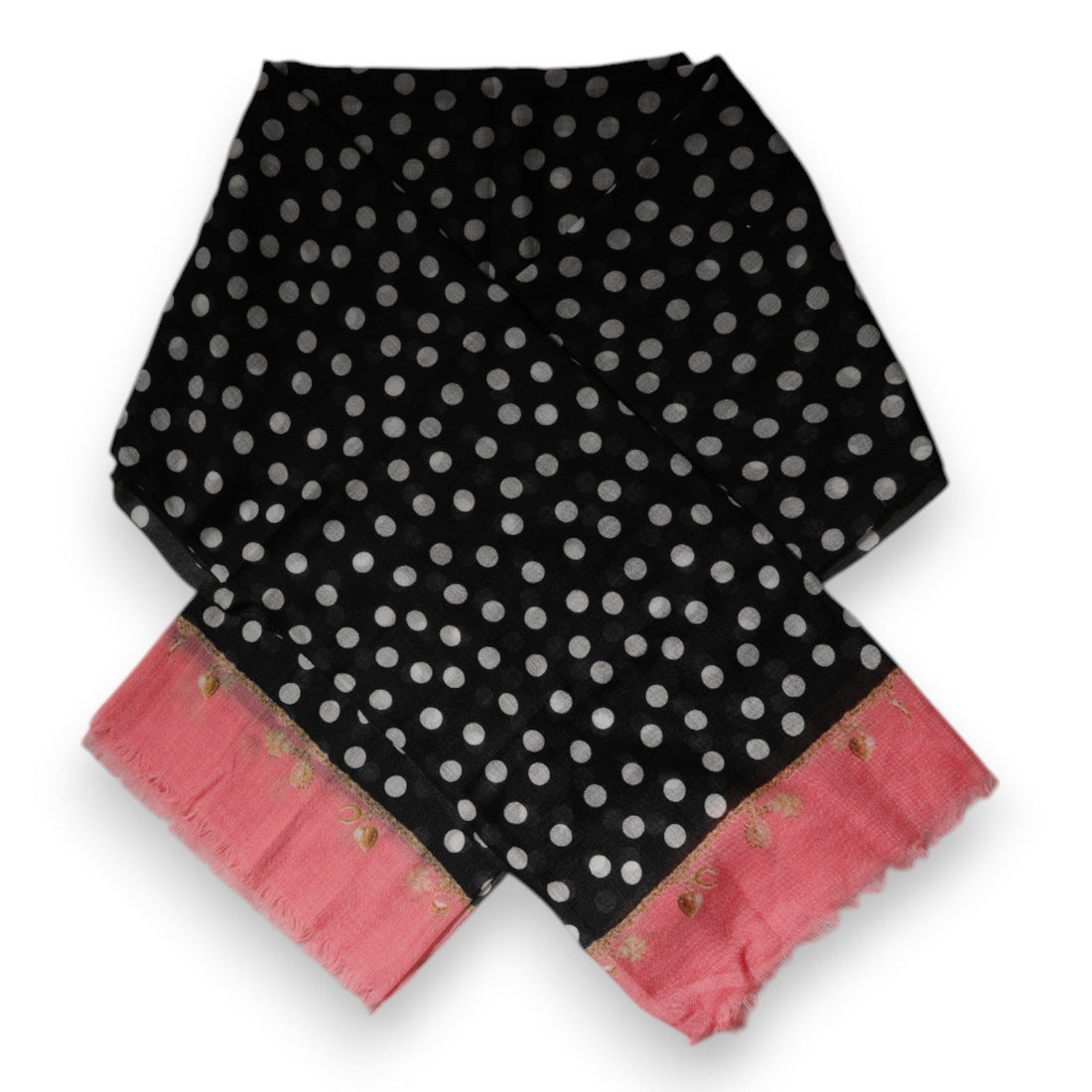 Dolce & Gabbana Black White Polka Dots Fringes Wrap Scarf - RIMODA