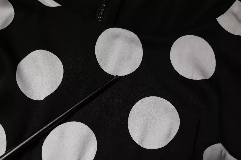 Dolce & Gabbana Black White Silk Polka Dots Sheath Midi Dress - RIMODA