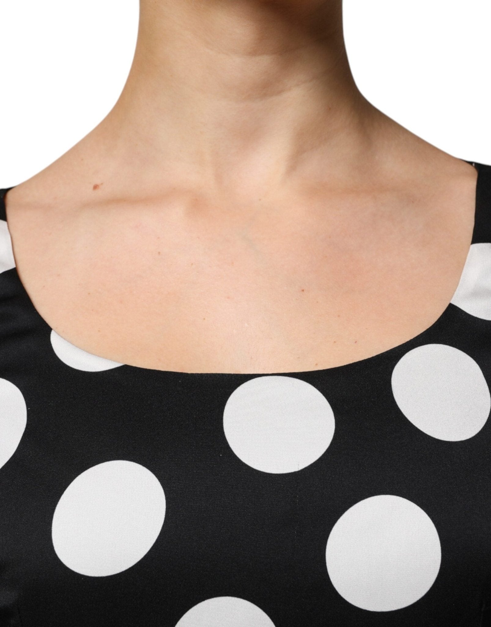 Dolce & Gabbana Black White Silk Polka Dots Sheath Midi Dress - RIMODA