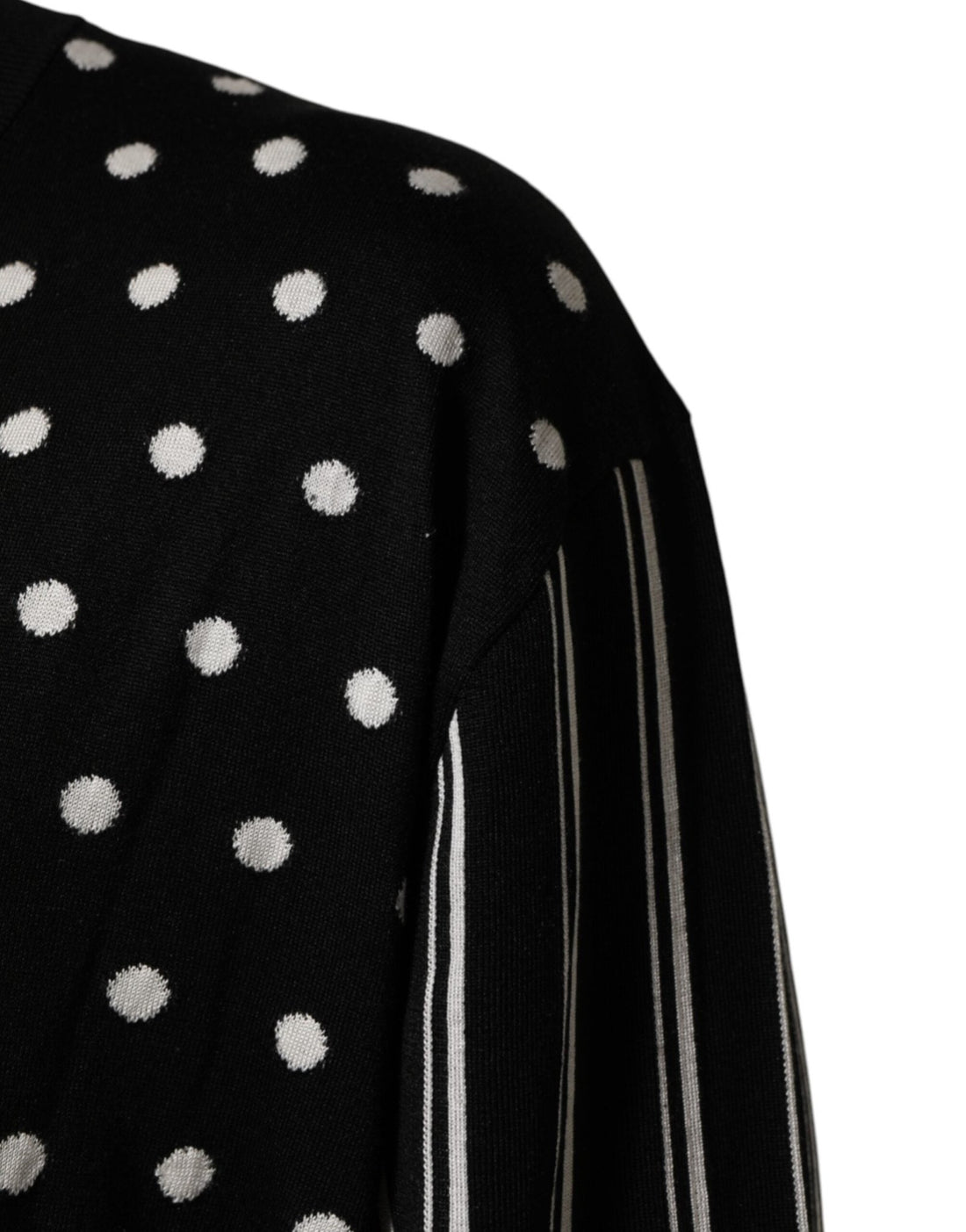 Dolce & Gabbana Black White Stripe Polka V-Neck Pullover Sweater - RIMODA