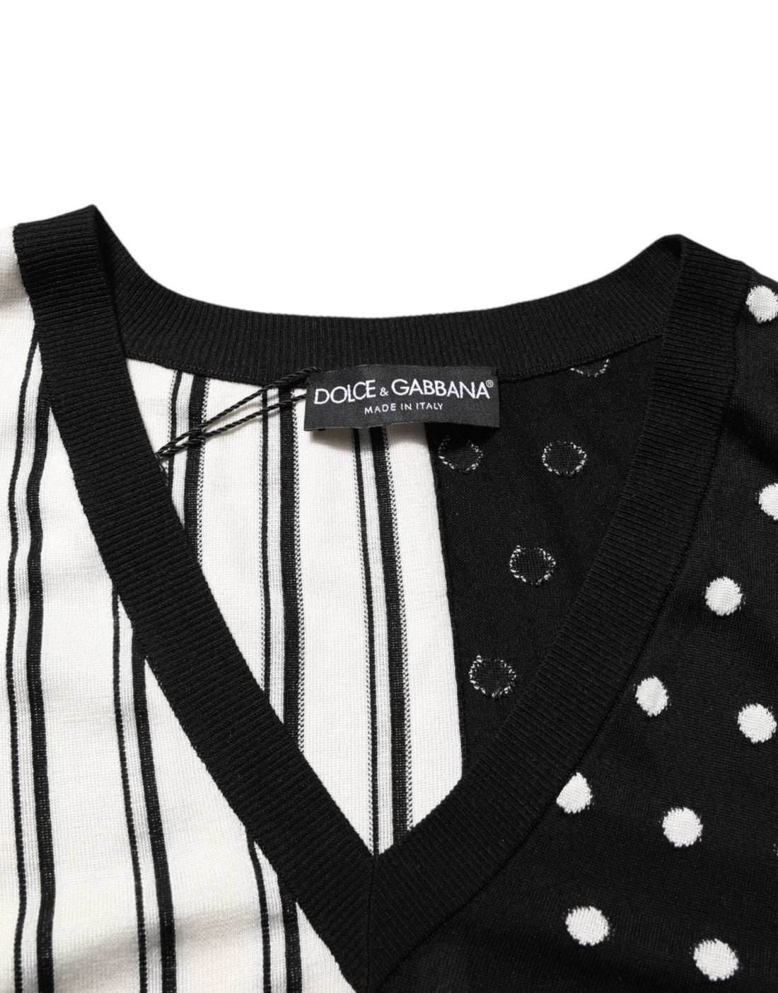 Dolce & Gabbana Black White Stripe Polka V-Neck Pullover Sweater - RIMODA