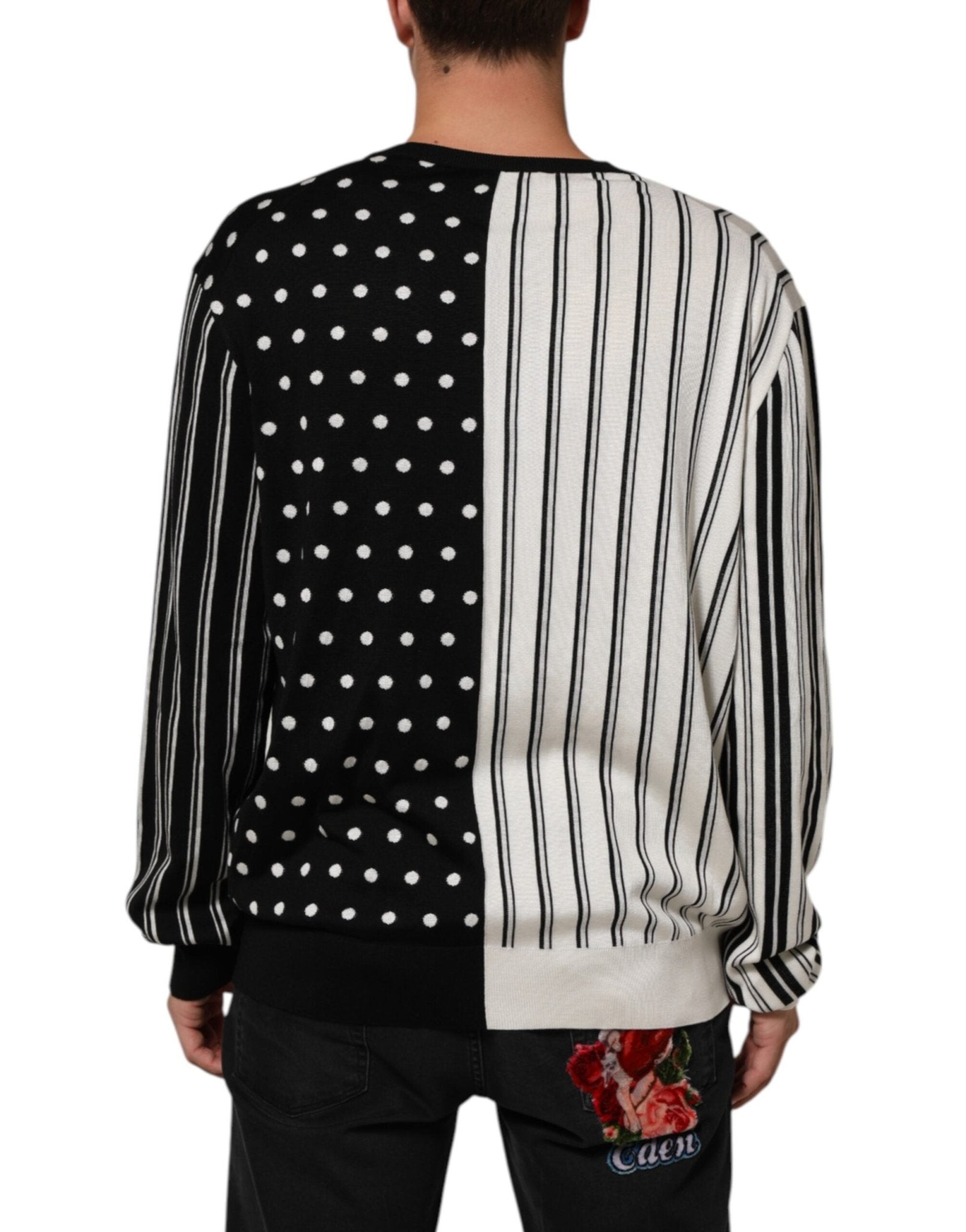 Dolce & Gabbana Black White Stripe Polka V-Neck Pullover Sweater - RIMODA
