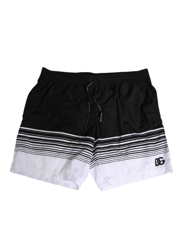 Dolce & Gabbana Black White Striped DG Logo Men Short Swimwear - RIMODA