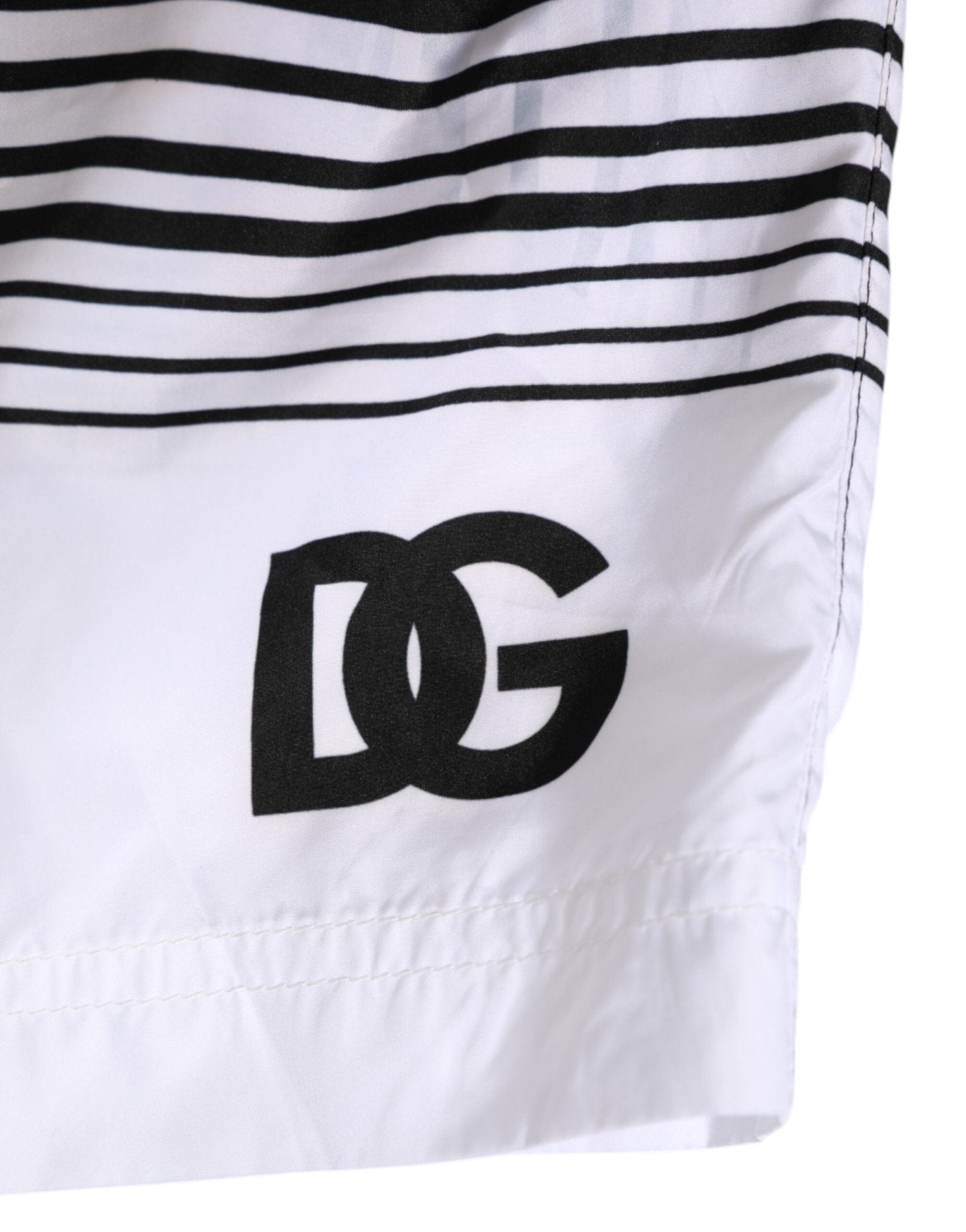 Dolce & Gabbana Black White Striped DG Logo Men Short Swimwear - RIMODA