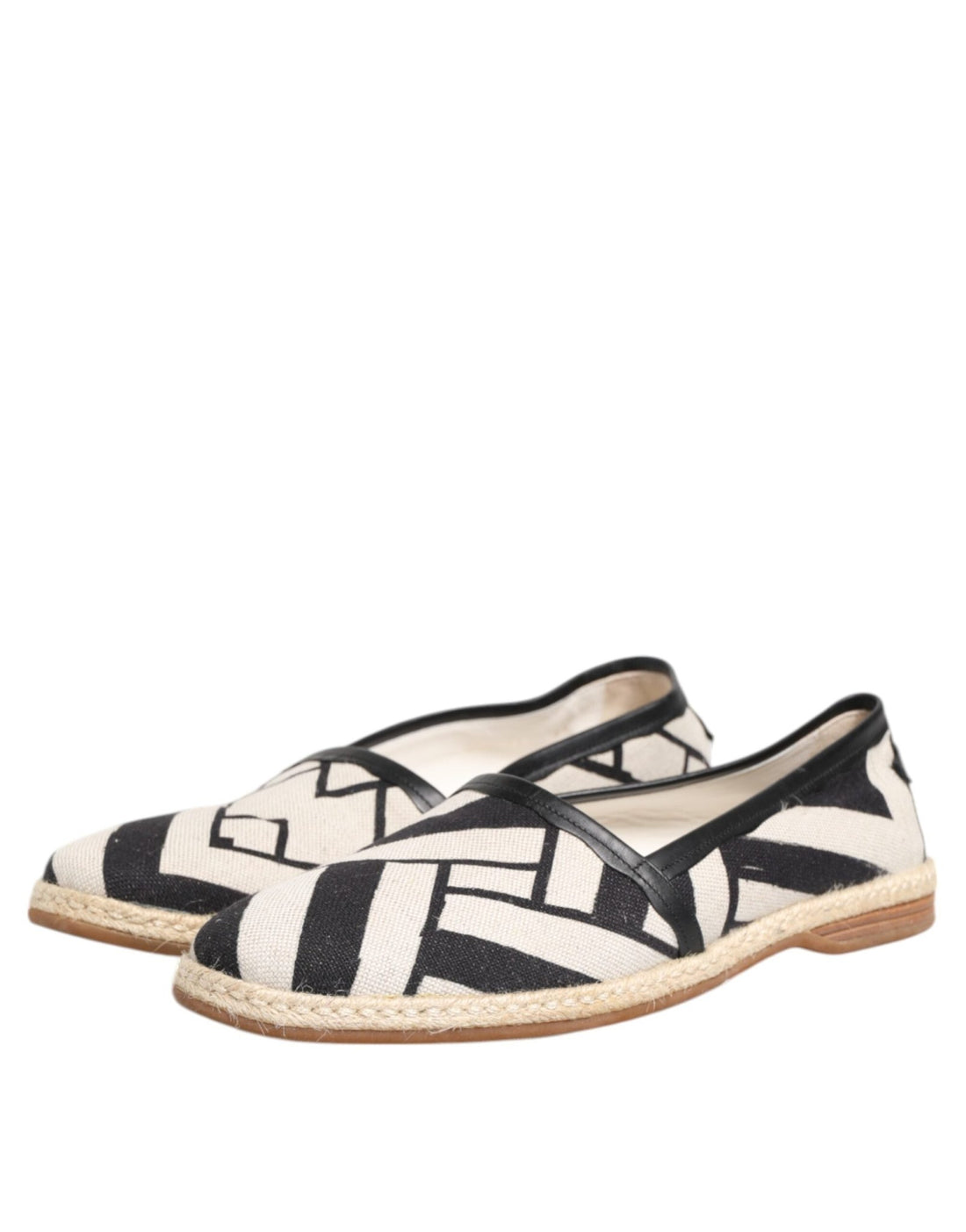 Dolce & Gabbana Black White Stripes Flat Espadrille Shoes - RIMODA