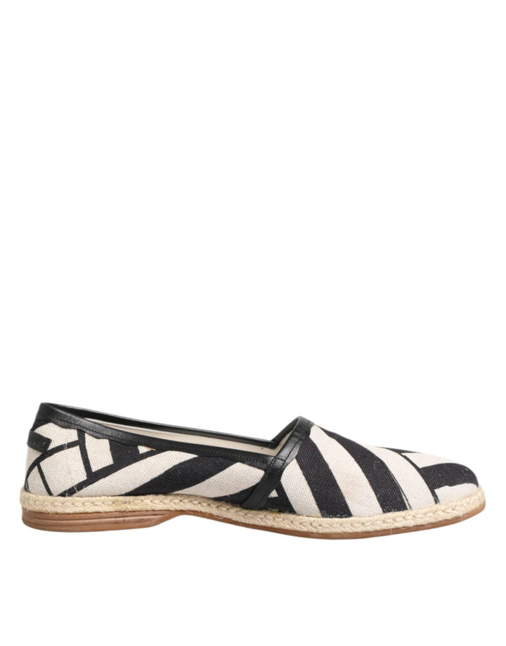 Dolce & Gabbana Black White Stripes Flat Espadrille Shoes - RIMODA