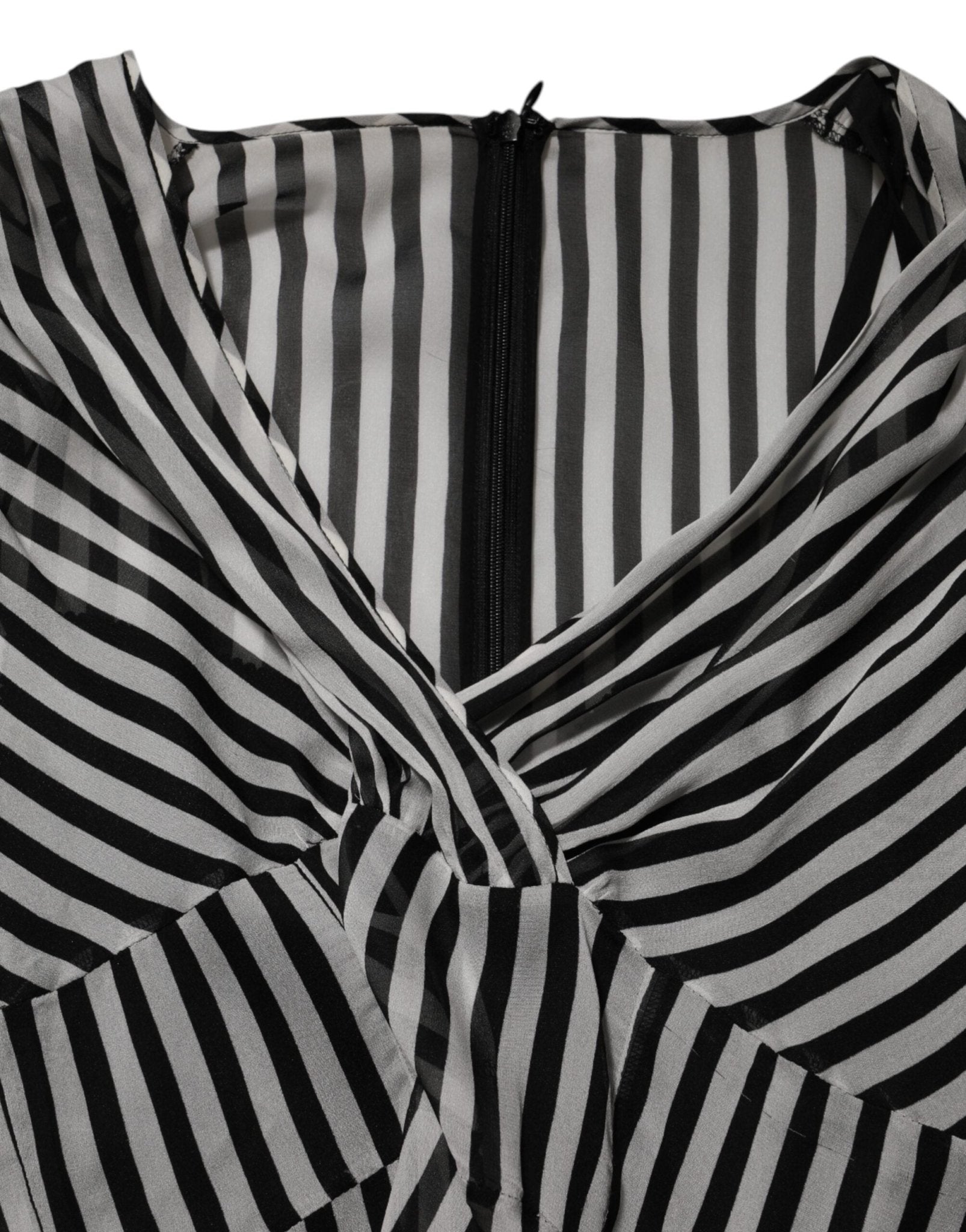 Dolce & Gabbana Black White Stripes Silk V-neck Midi Dress - RIMODA