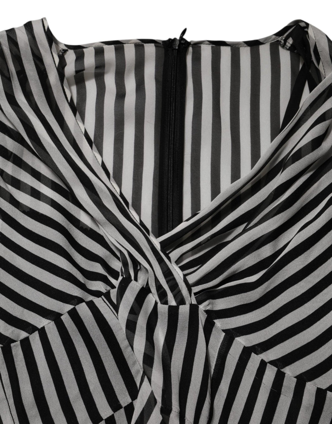 Dolce & Gabbana Black White Stripes Silk V-neck Midi Dress - RIMODA