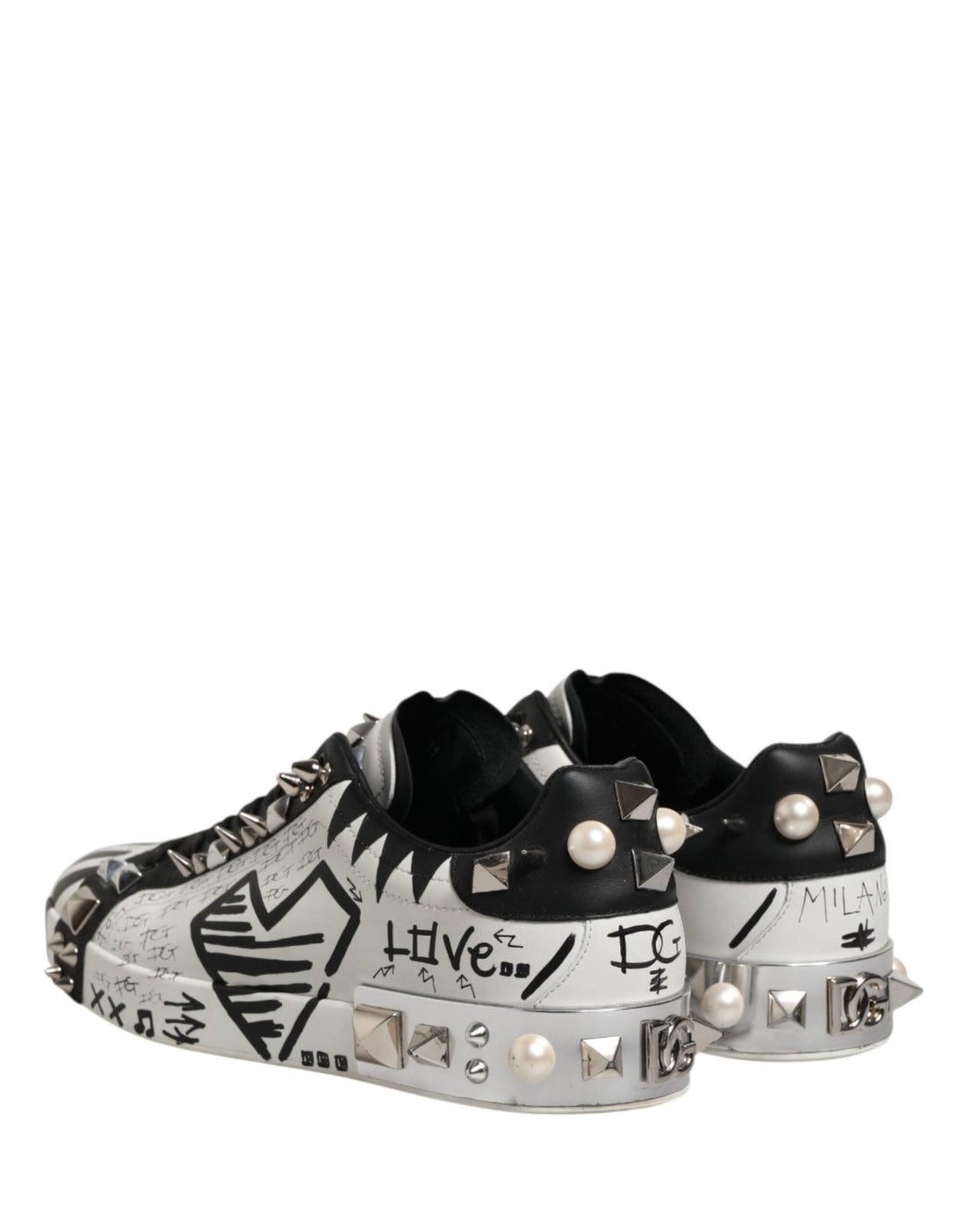 Dolce & Gabbana Black White Studded Low Top Sneakers Shoes - RIMODA