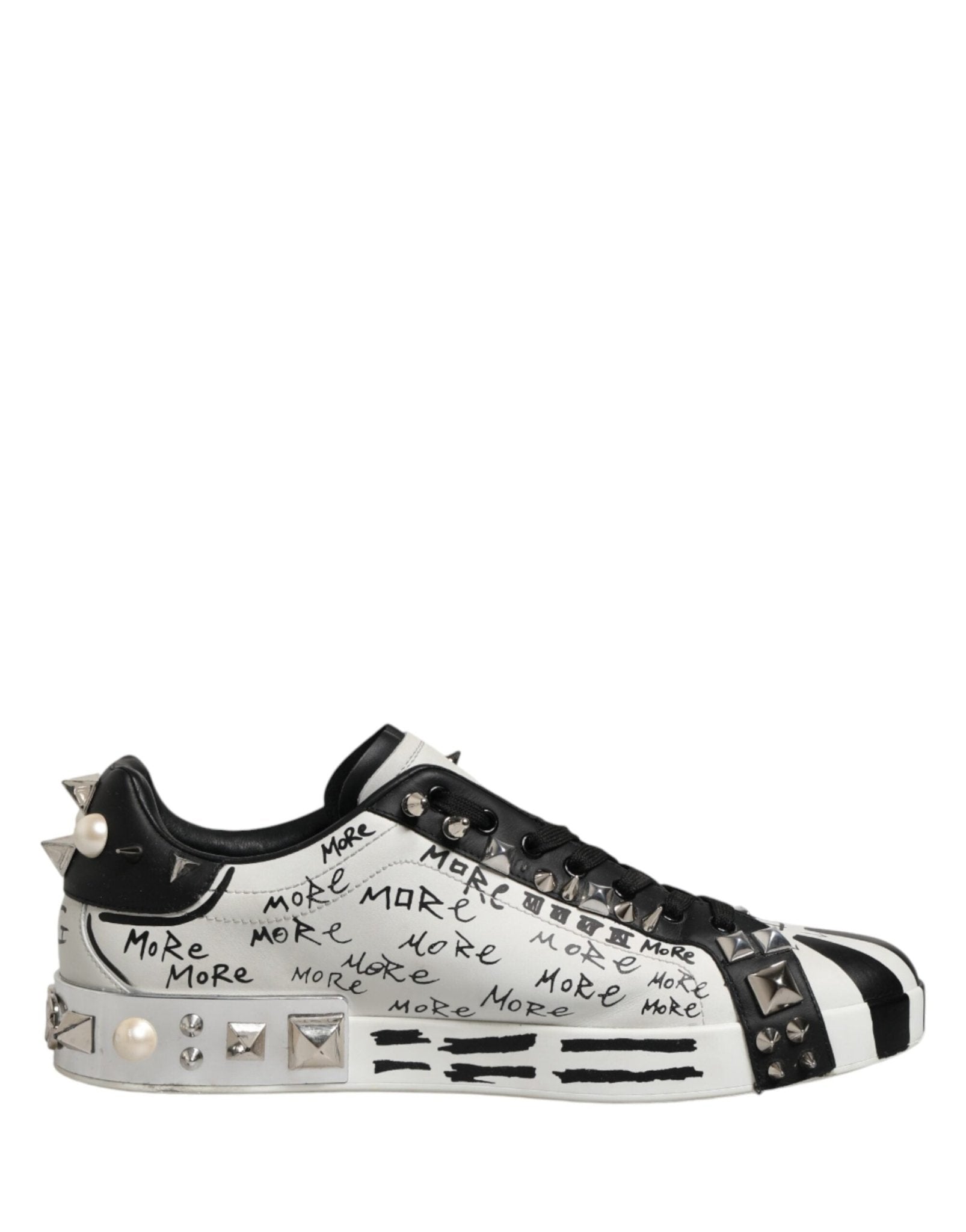 Dolce & Gabbana Black White Studded Low Top Sneakers Shoes - RIMODA