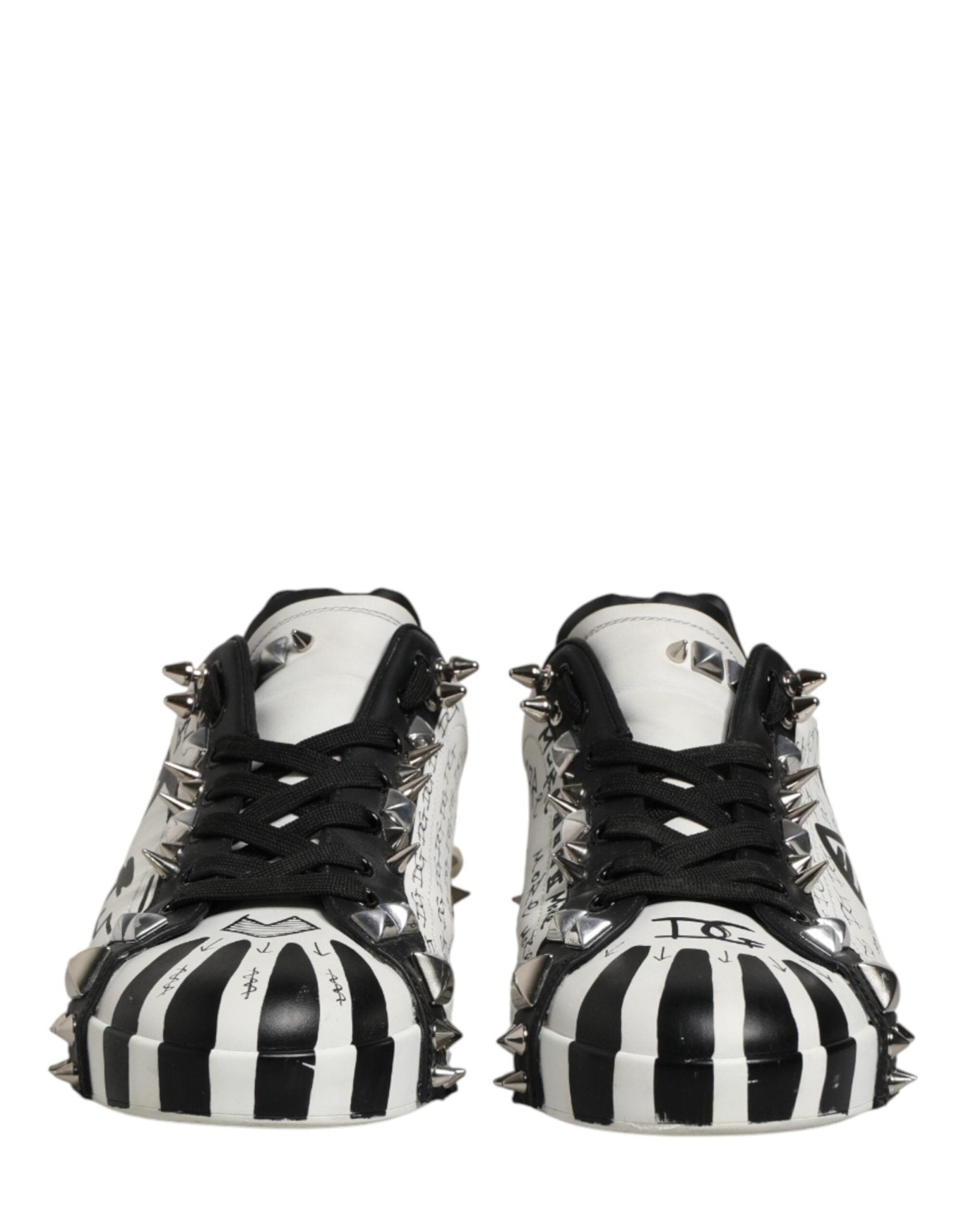 Dolce & Gabbana Black White Studded Low Top Sneakers Shoes - RIMODA