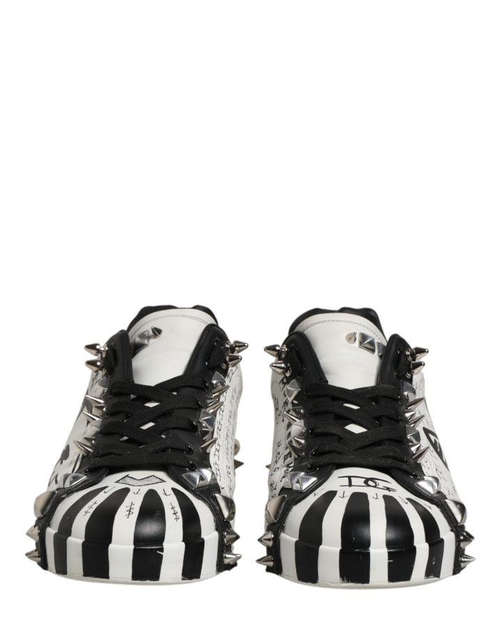 Dolce & Gabbana Black White Studded Low Top Sneakers Shoes - RIMODA