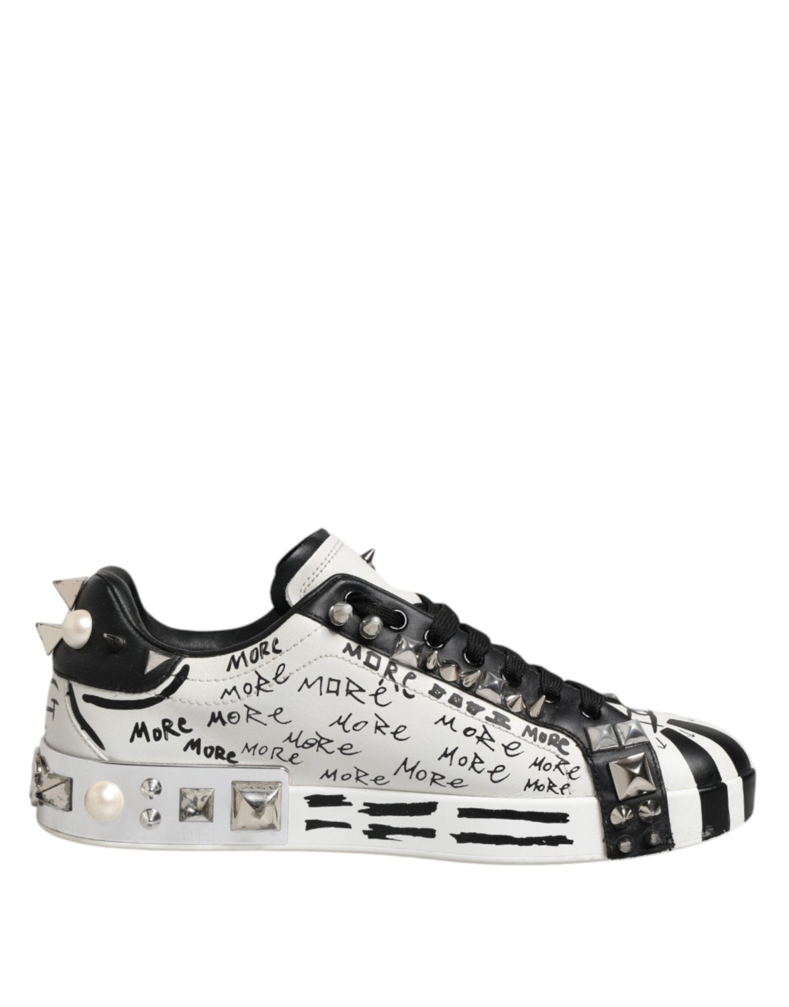 Dolce & Gabbana Black White Studded Low Top Sneakers Shoes - RIMODA