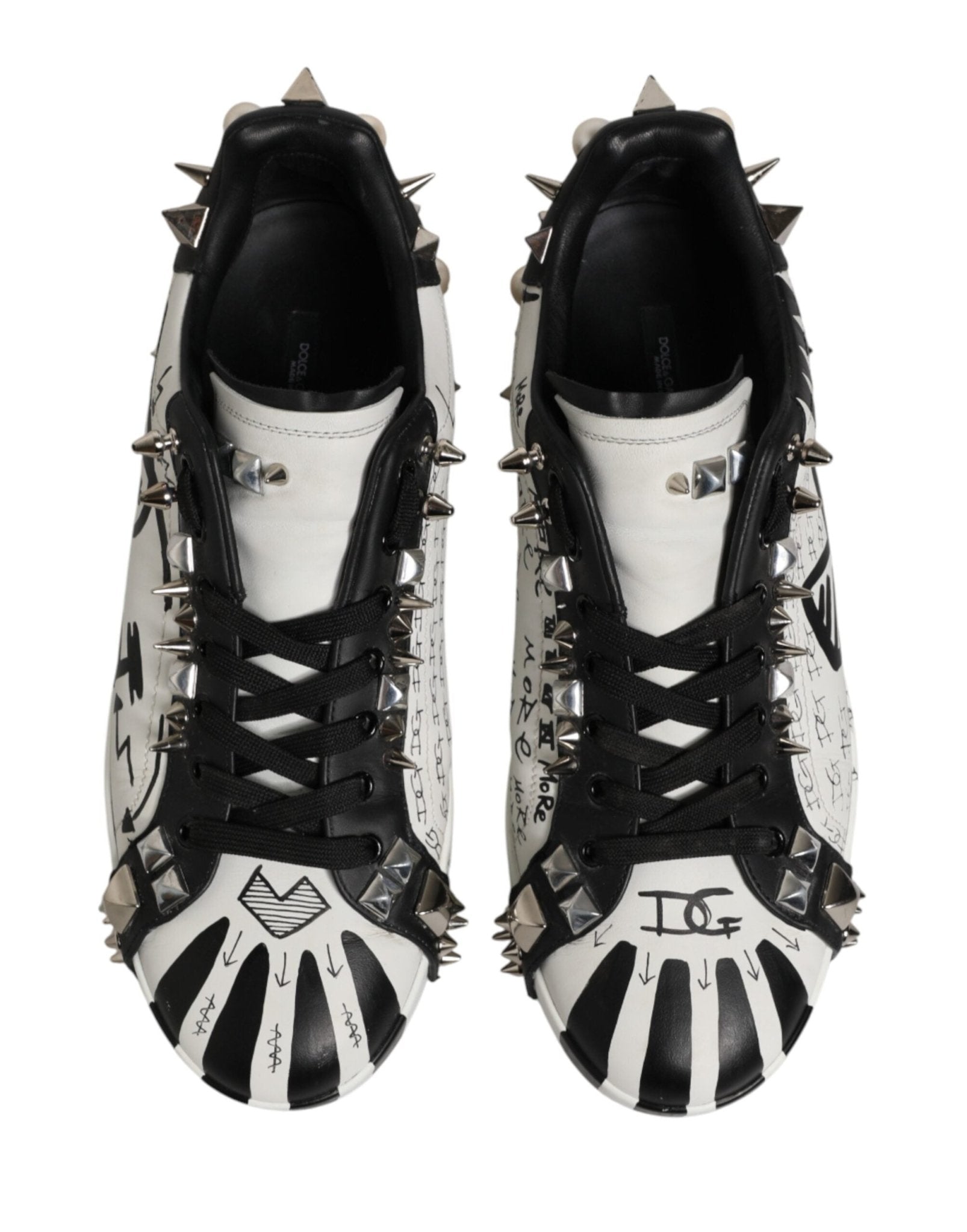 Dolce & Gabbana Black White Studded Low Top Sneakers Shoes - RIMODA
