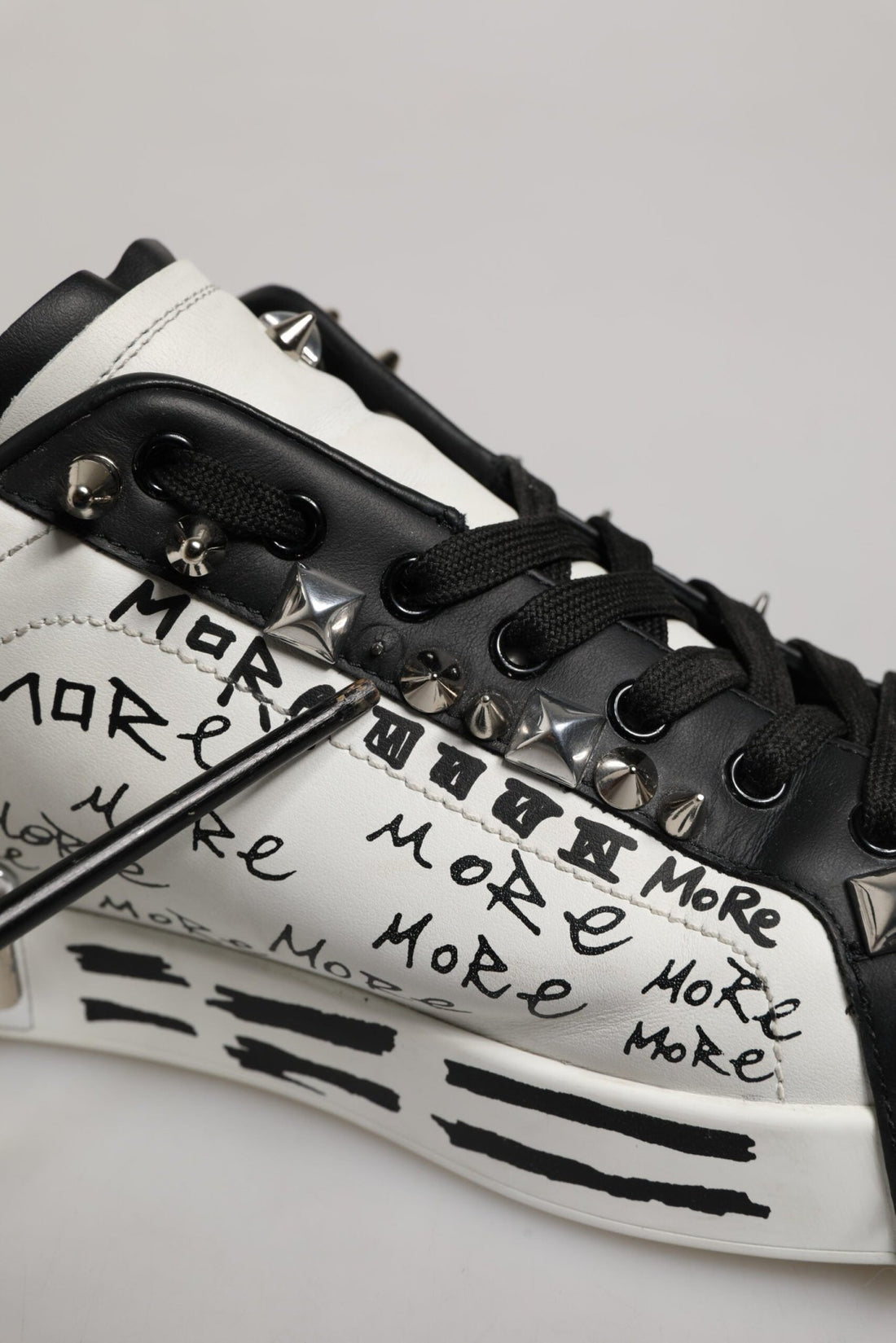 Dolce & Gabbana Black White Studded Low Top Sneakers Shoes - RIMODA