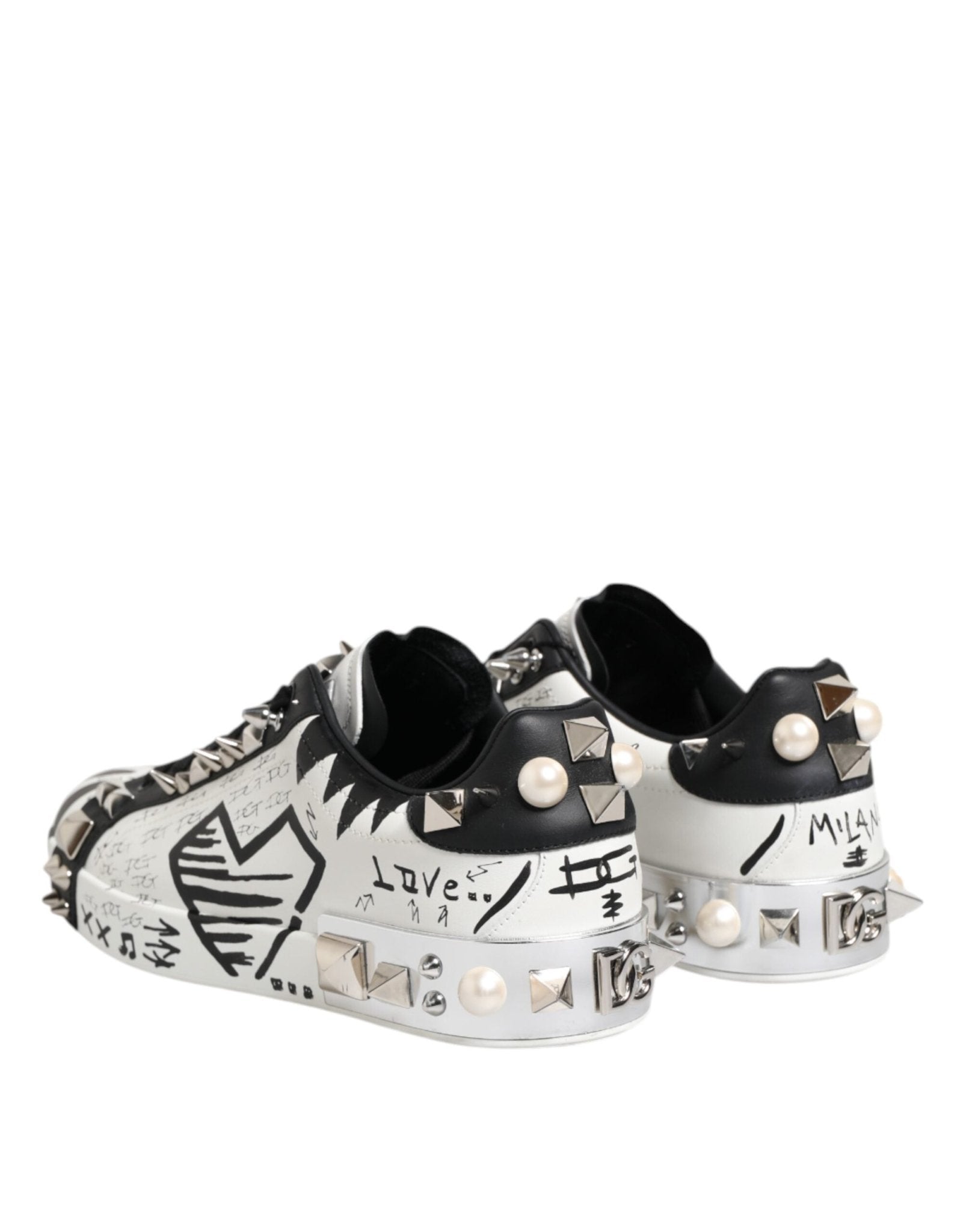 Dolce & Gabbana Black White Studded Low Top Sneakers Shoes - RIMODA