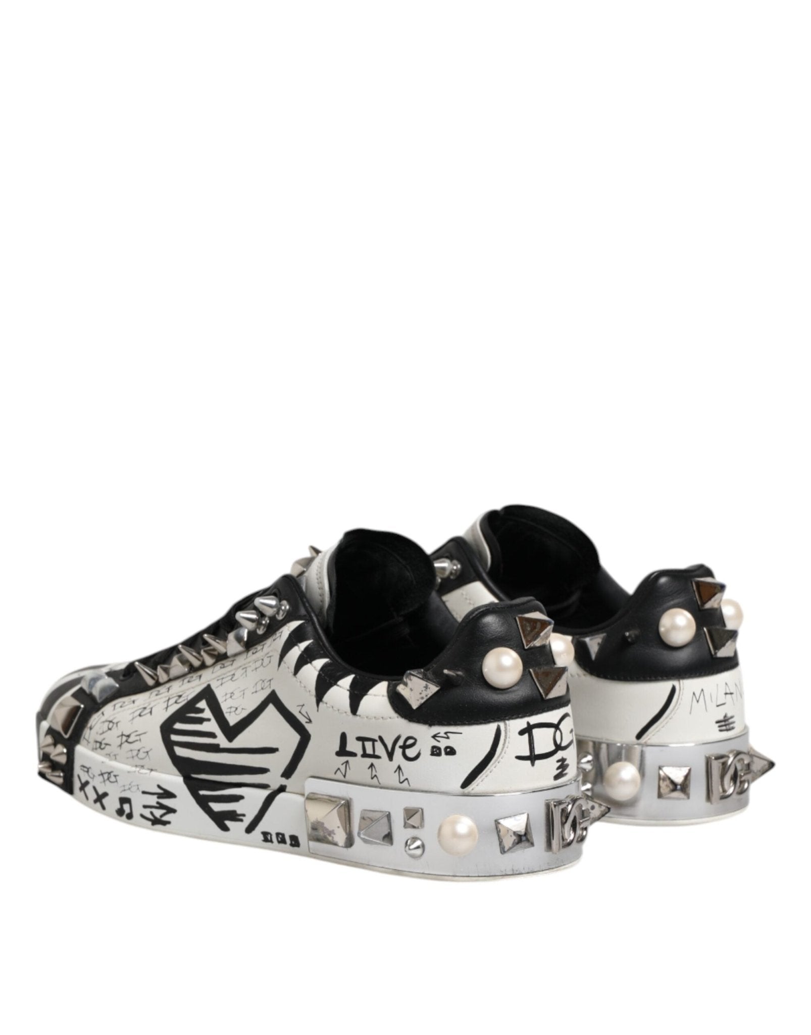 Dolce & Gabbana Black White Studded Low Top Sneakers Shoes - RIMODA