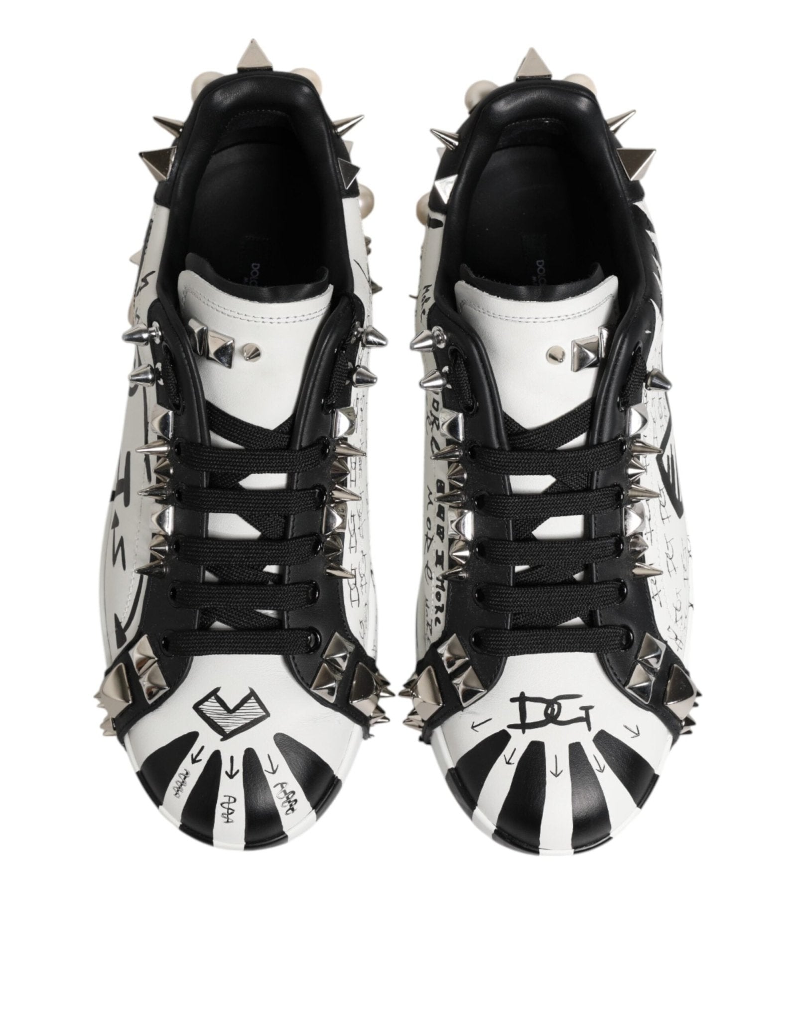 Dolce & Gabbana Black White Studded Low Top Sneakers Shoes - RIMODA