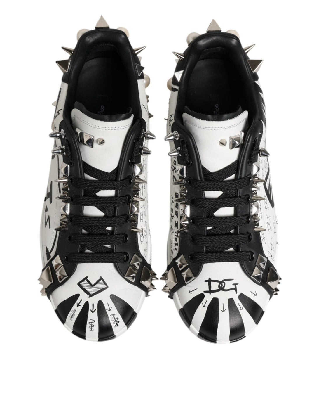 Dolce & Gabbana Black White Studded Low Top Sneakers Shoes - RIMODA
