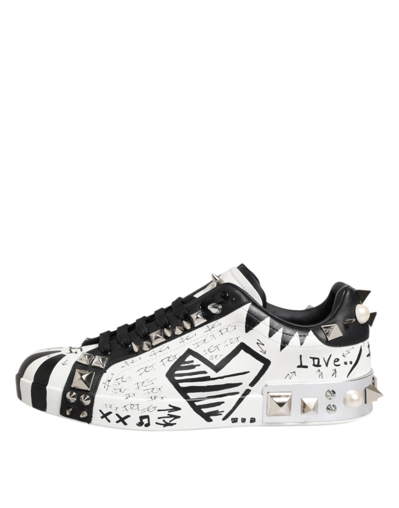 Dolce & Gabbana Black White Studded Low Top Sneakers Shoes - RIMODA