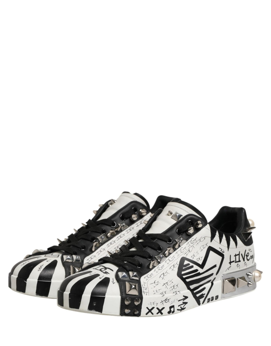 Dolce & Gabbana Black White Studded Low Top Sneakers Shoes - RIMODA