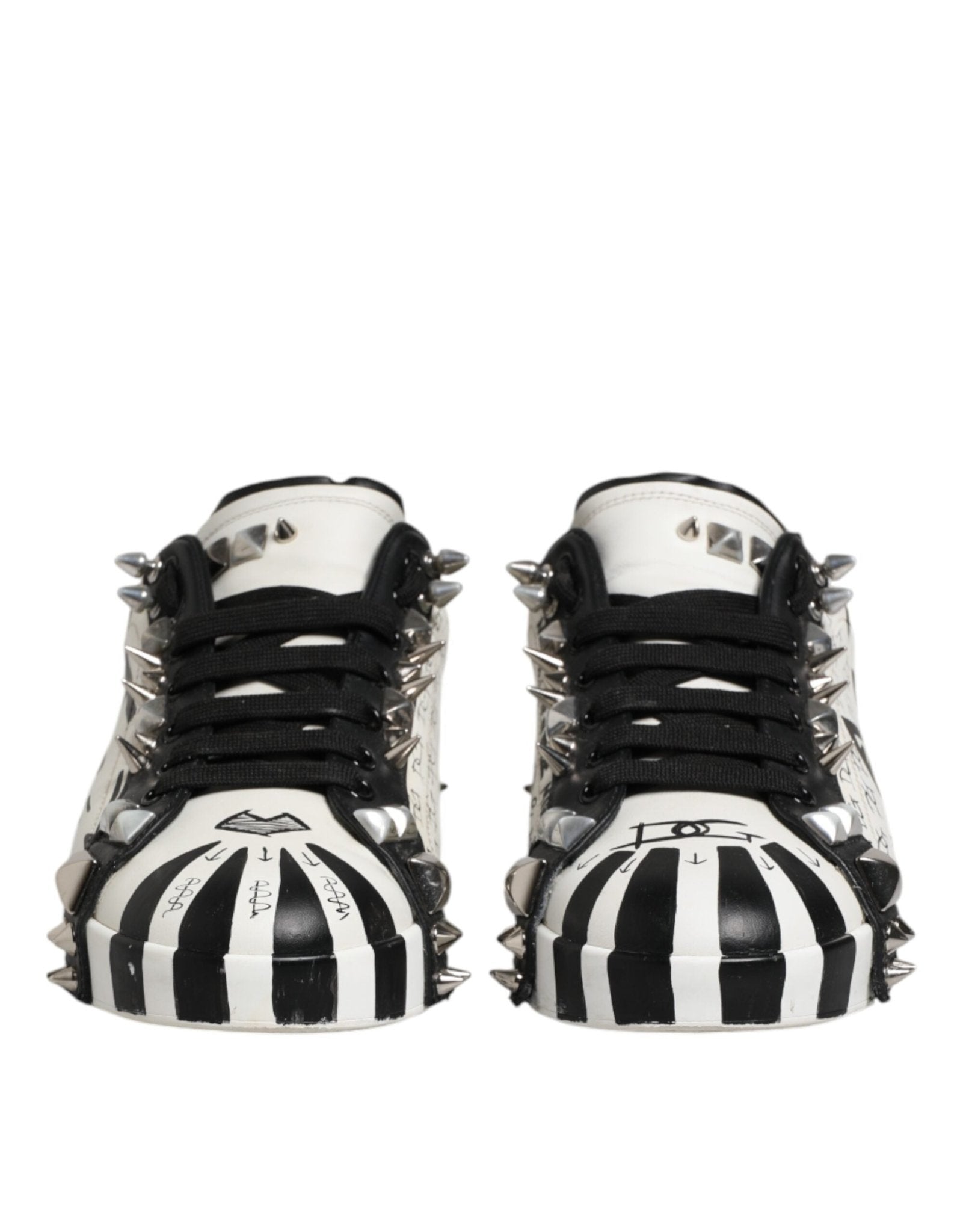 Dolce & Gabbana Black White Studded Low Top Sneakers Shoes - RIMODA